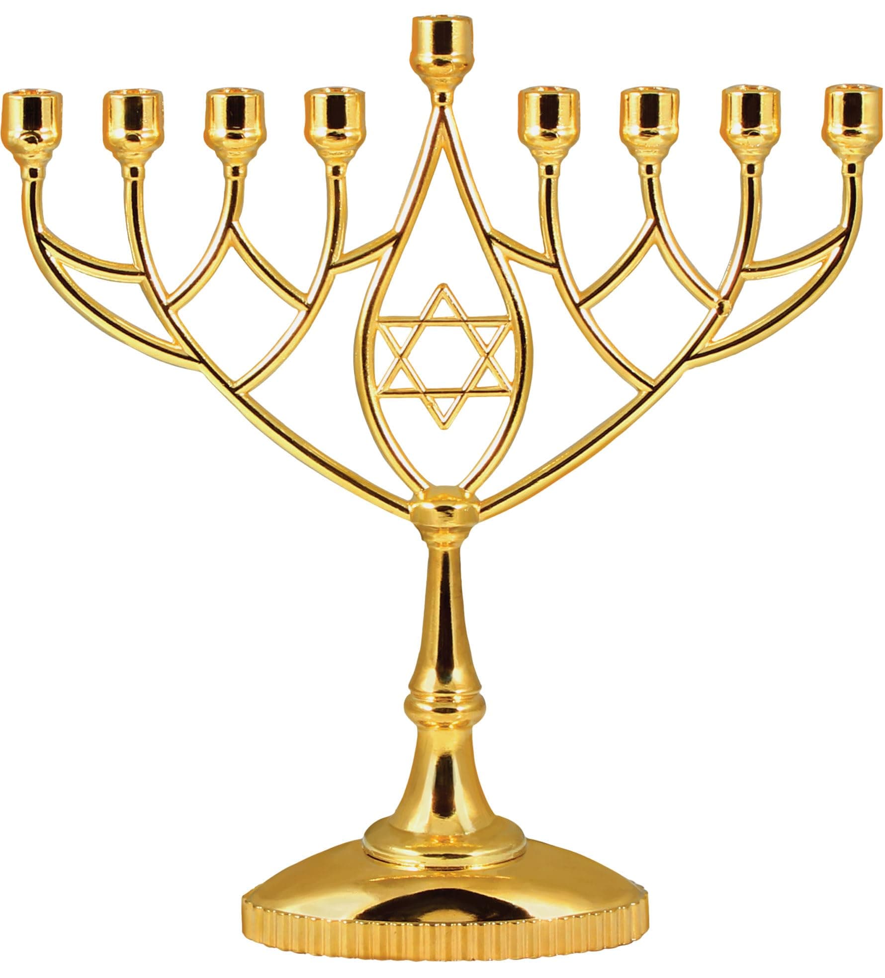 Zion Judaica Classic Gold Geometric Menorah Chanukiah 9" Silver Plated Chanukah Candle Minorah Fits Standard Hanukkah Candles Traditional Shape Chanukkah Menora - Gold