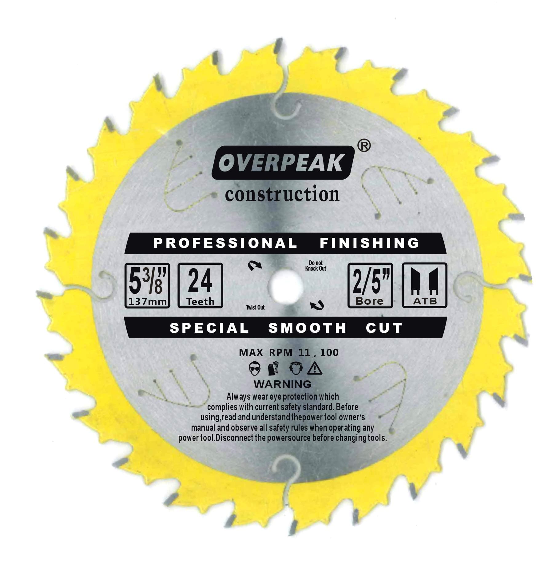 OVERPEAK 5-3/8 Inch Finish Miter Saw Blade General 24 Tooth Purpose Metal Wood Saw Blades with 5/8 Inch Arbor Ripping Saw Blade
