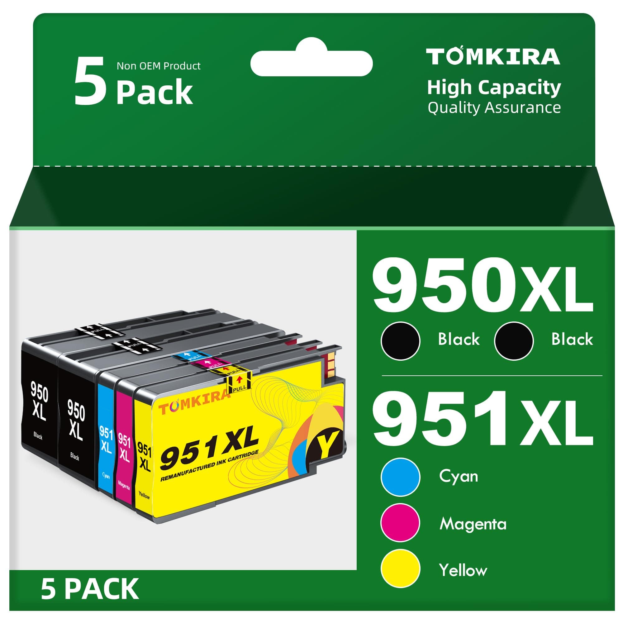 950 951 XL Ink Cartridges Multipack High Yield Replacement for HP 950XL 951XL Ink Cartridges Combo Pack Compatible with OfficeJet Pro 8600 8610 8615 8620 8625 8100 276dw 251dw Printers (2BK/C/M/Y)