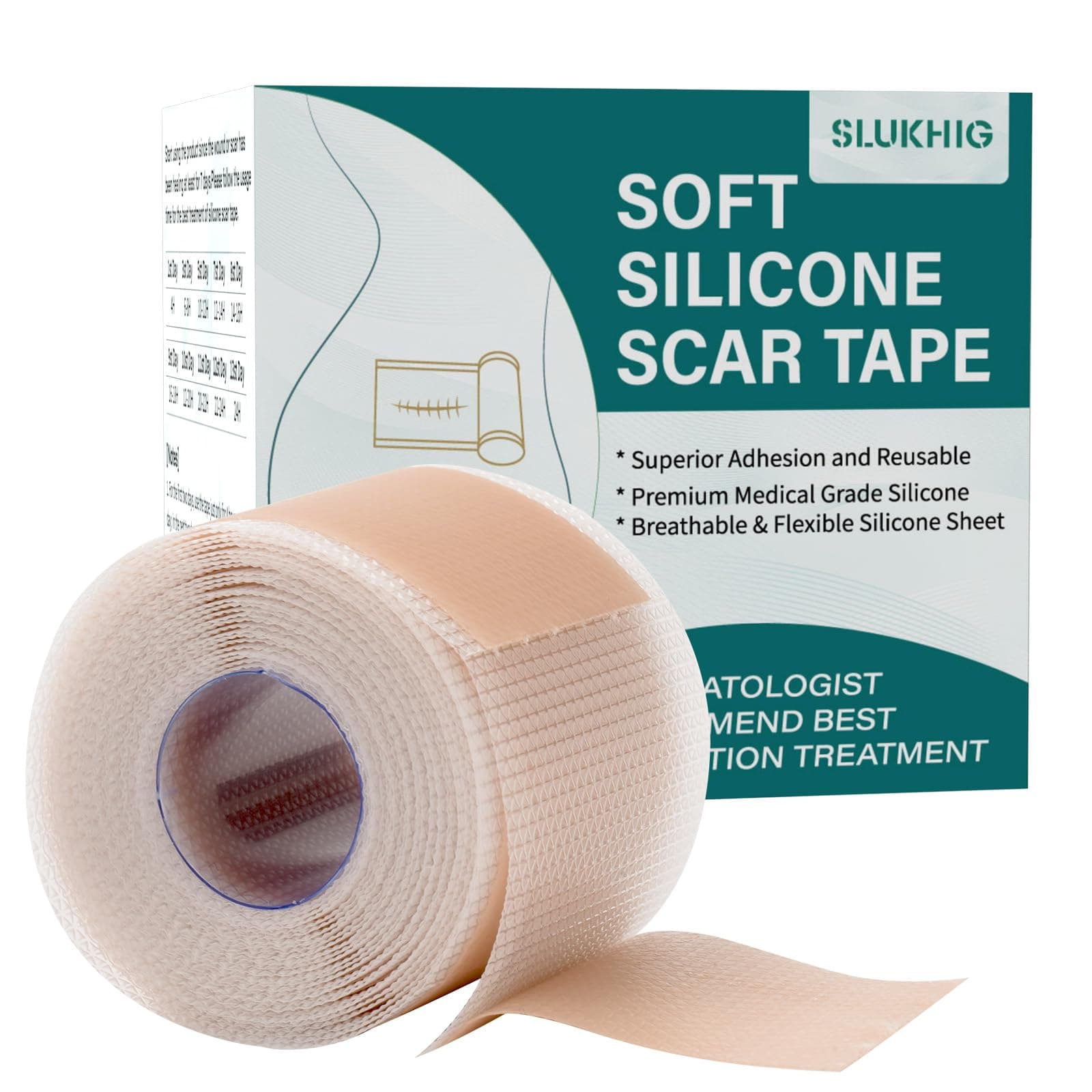 Silicone Scar Sheets (1.6"x 79" Roll-2M), Silicone Scar Tape for Scars Treatment, Reusable Scar Removal Strips for C-Section, Keloid, Burn, Acne, Surgical Scars