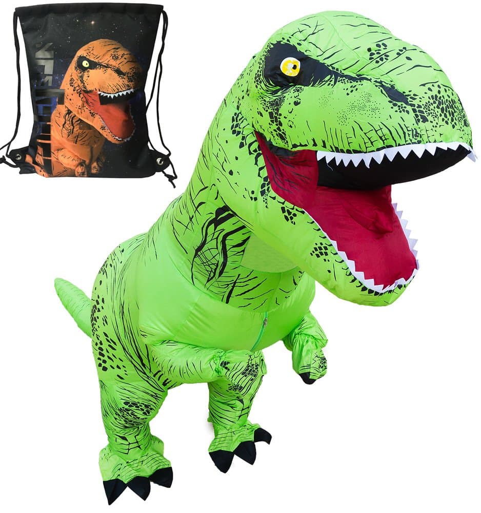 LUCKYSUN Adult T-Rex Dinosaur Inflatable Costume Green With Exclusive Drawstring Bag