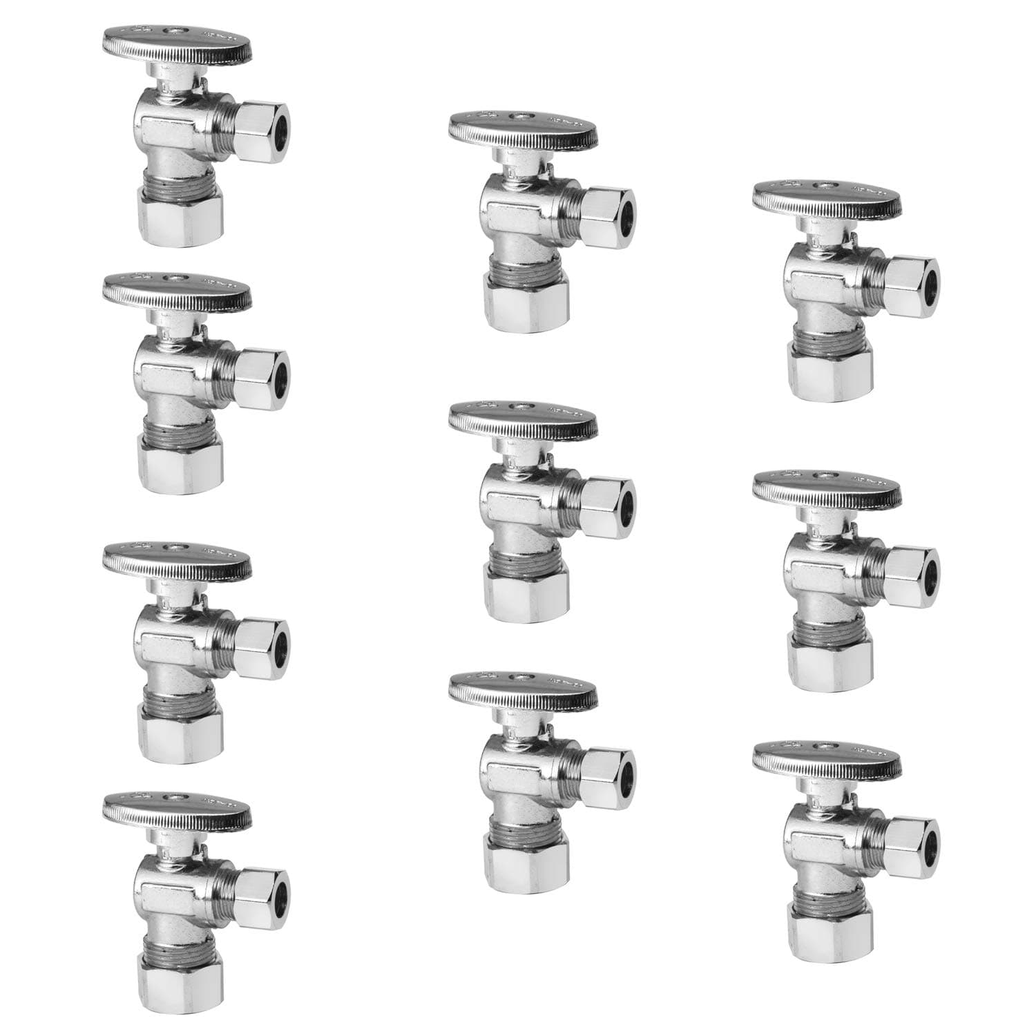 10-Pack EFIELD Angle Stop Valve 1/2" Nominal (5/8" OD) Compression x 3/8" OD, 1/4-Turn,(VALVE116-10PCS)