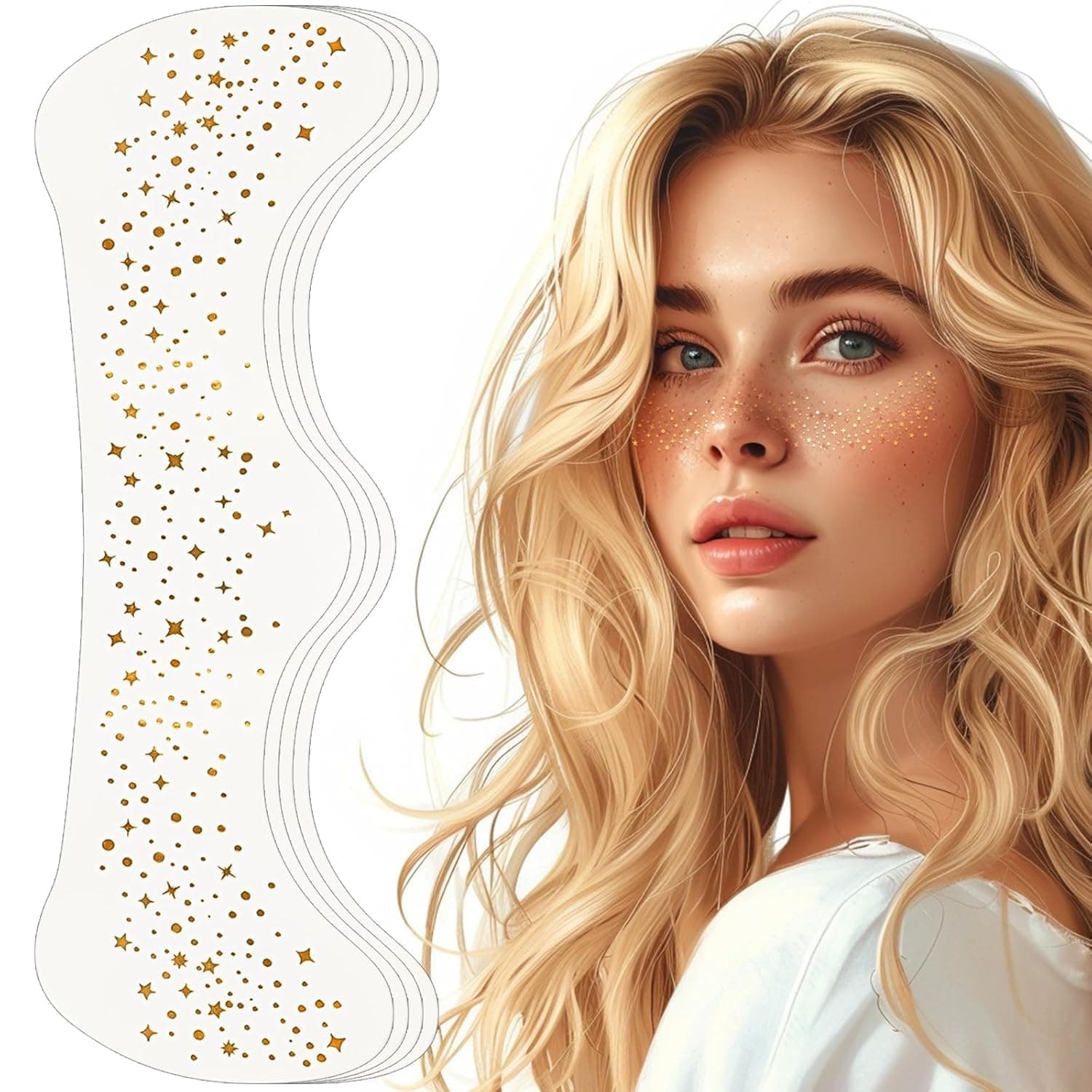 6 Pcs Temporary Gold Glitter Sticker Face Tattoo Stickers Sparkle Stickerez Freckles Sparkle Makeup Patches for Women Rhinestone Accessories for Festivals & Parties