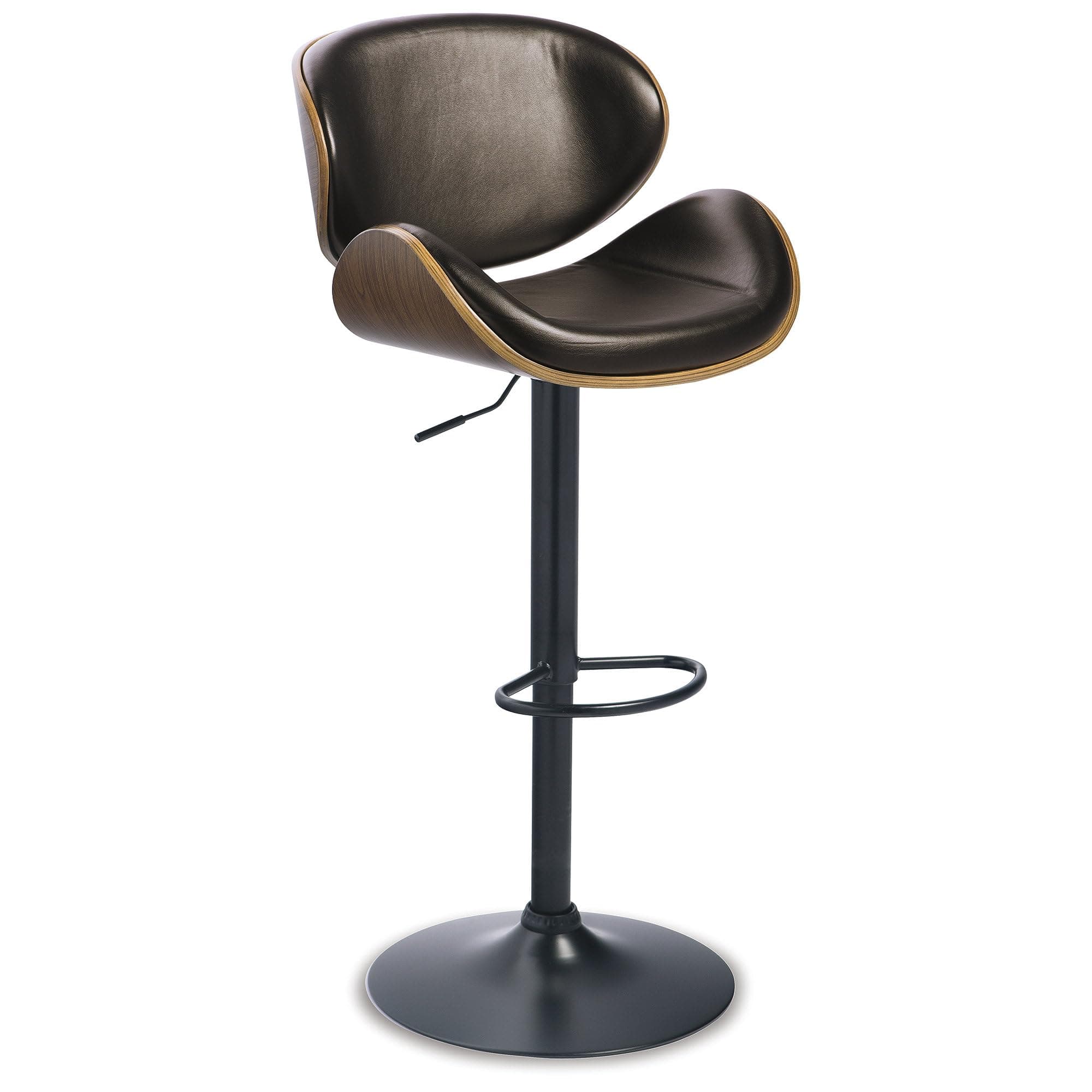 Signature Design by AshleyBellatier Mid-Century Modern 34" Adjustable Height Curved Bar Stool, Brown & Black