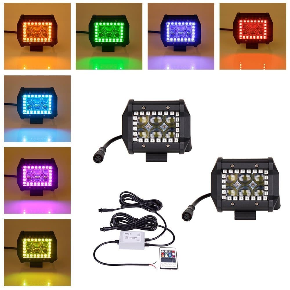 Nicoko 4" 18W CREE 4D LED Work Light Bar Spot Beam 30 Degree Waterproof RGB Halo Ring Prebuit Off-Road Truck Car ATV SUV Boat 4WD ATV Auxiliary Driving Lamp 3 Meter wireharness Pack 2