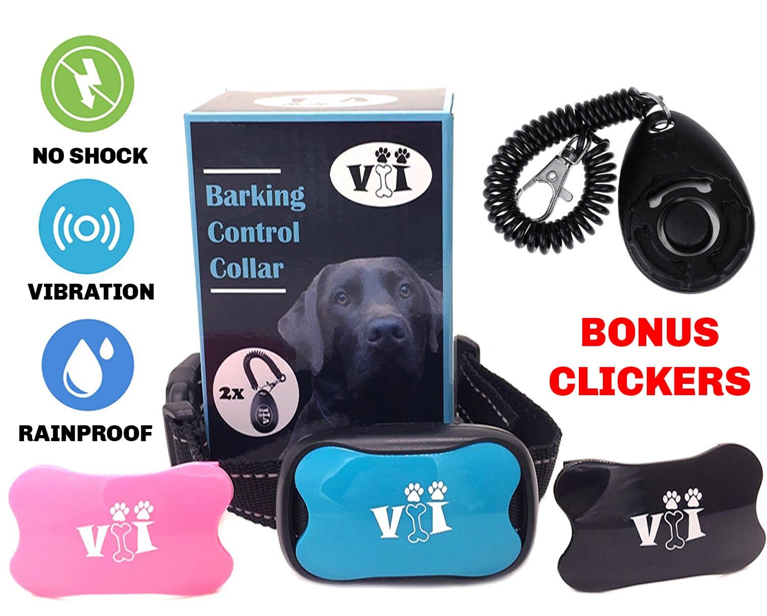 Anti Bark Dog Collar, Best Sound & Vibration Bark Control Collar for Small, Medium & Large Dogs, No Spray No Shock Barking Collar, Ideal training To Stop Dog Barking, Dog Collar with Bonus Clicker Set For a Limited Time Only Receive All 3 Face plates for the perfect customization!