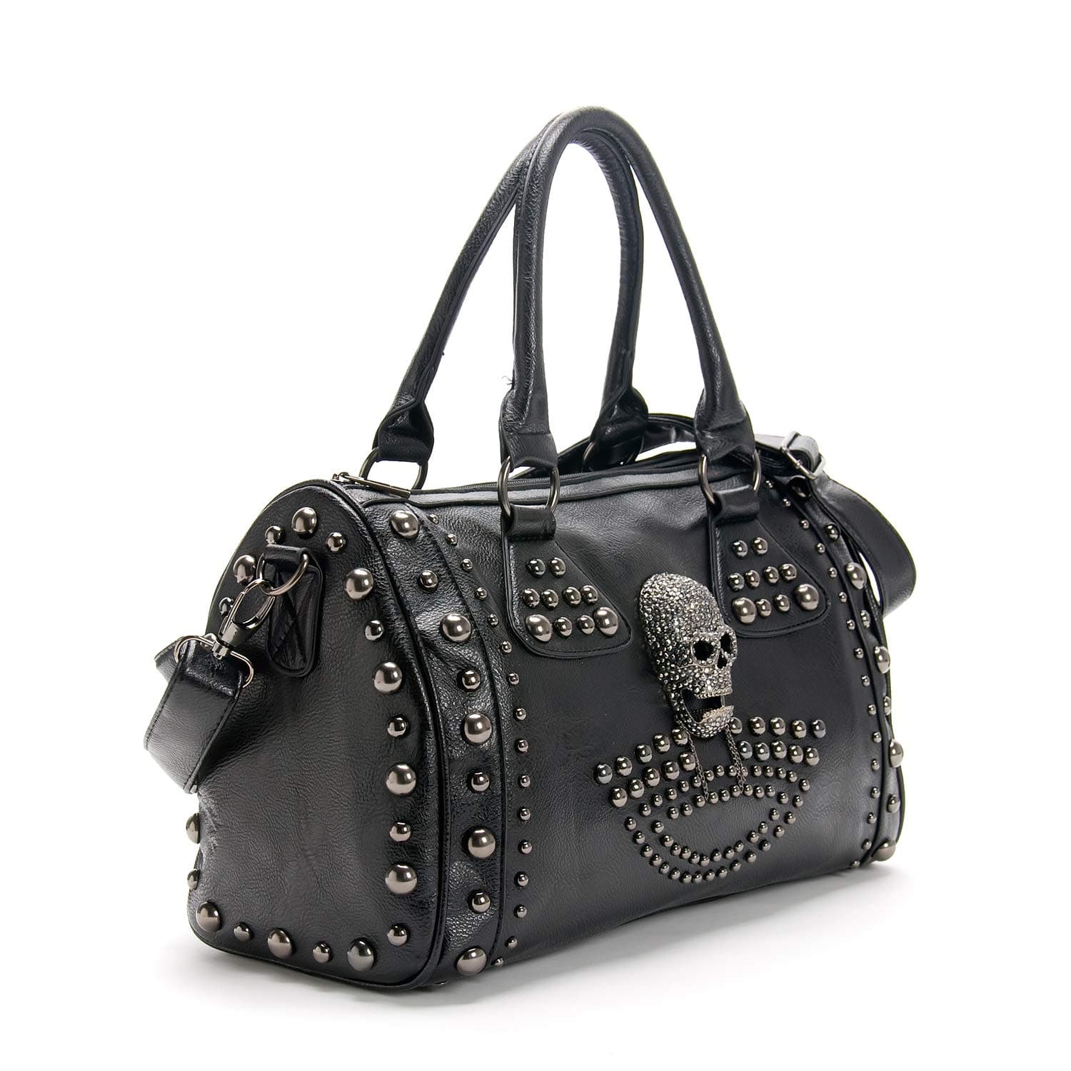 Women Skull Handbag Tote Purse Large Capacity Gothic Shoulder Bag with Strap Studded Doctor Handbag, Black, Black, 1