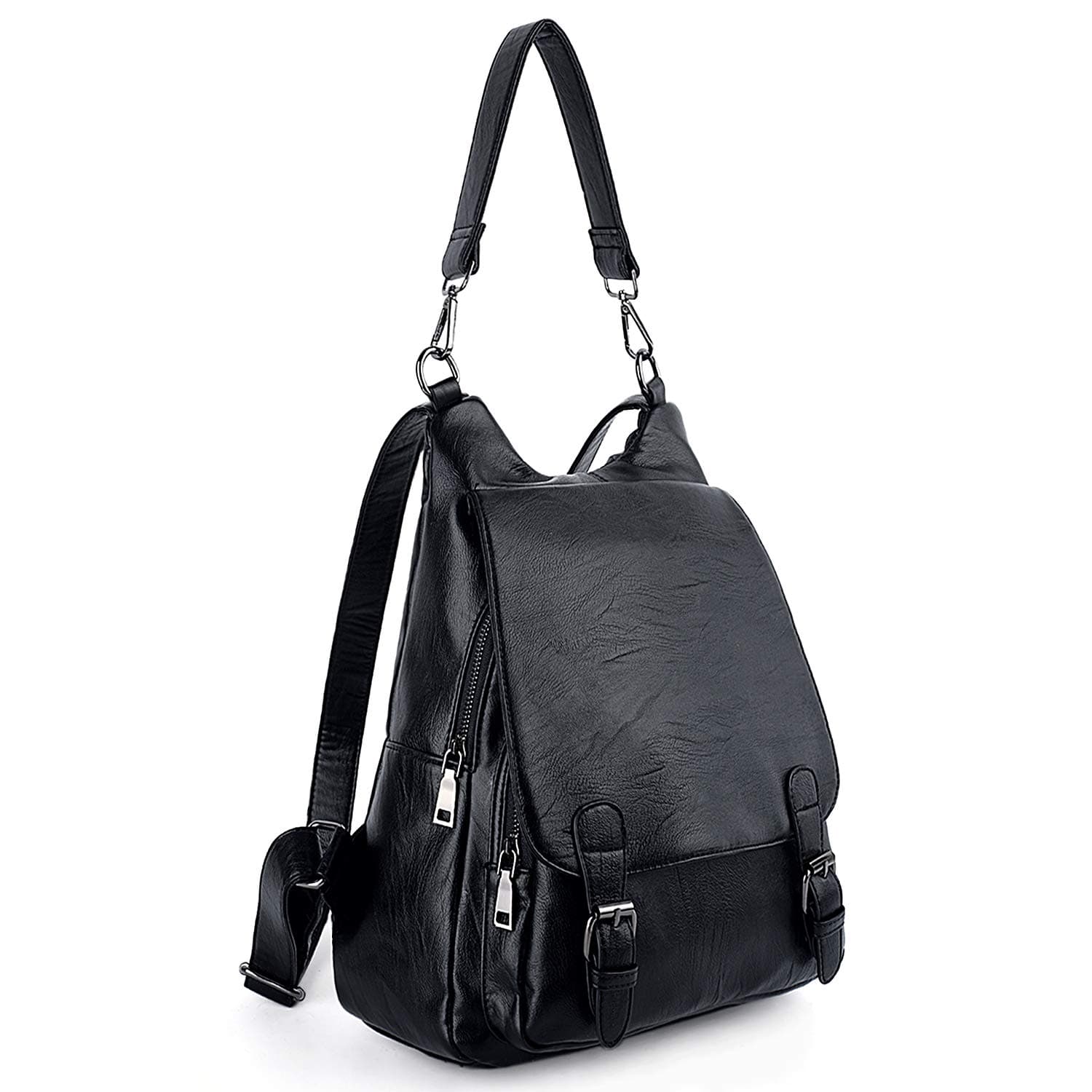 UTO Women Backpack for Mother Mum Ladies Rucksack Bag Shoulder Handbag Flap-cover Anti Theft Synthetic Leather Black