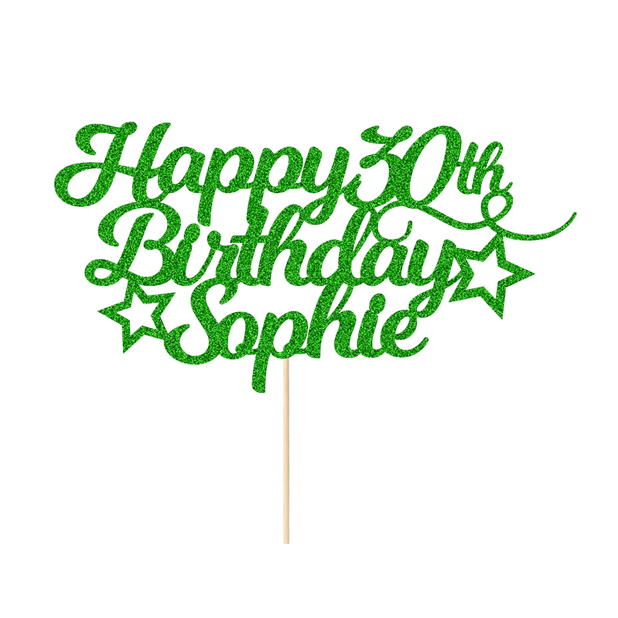 Personalized Happy Birthday Cake Topper Customized with Any Age Name Party Cake Decoration 16 18 21 40 60 Double Sided Glitter Card Green