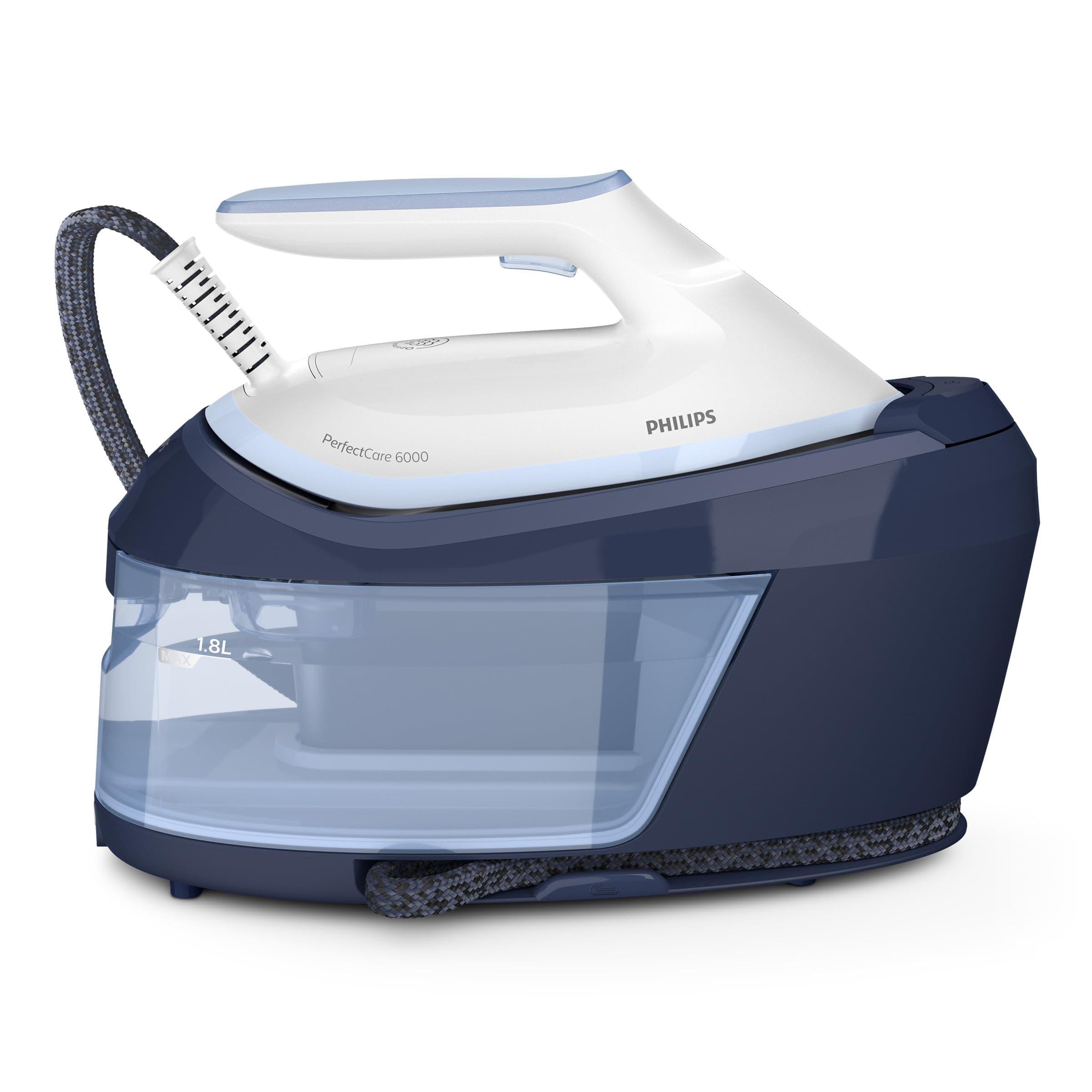 Philips PerfectCare 6000 Series Steam Generator - 2400W, 500g Steam Boost, 6.5 Bar Pressure, OptimalTEMP Technology, 1.8L Tank, White/Blue (PSG6026/20)