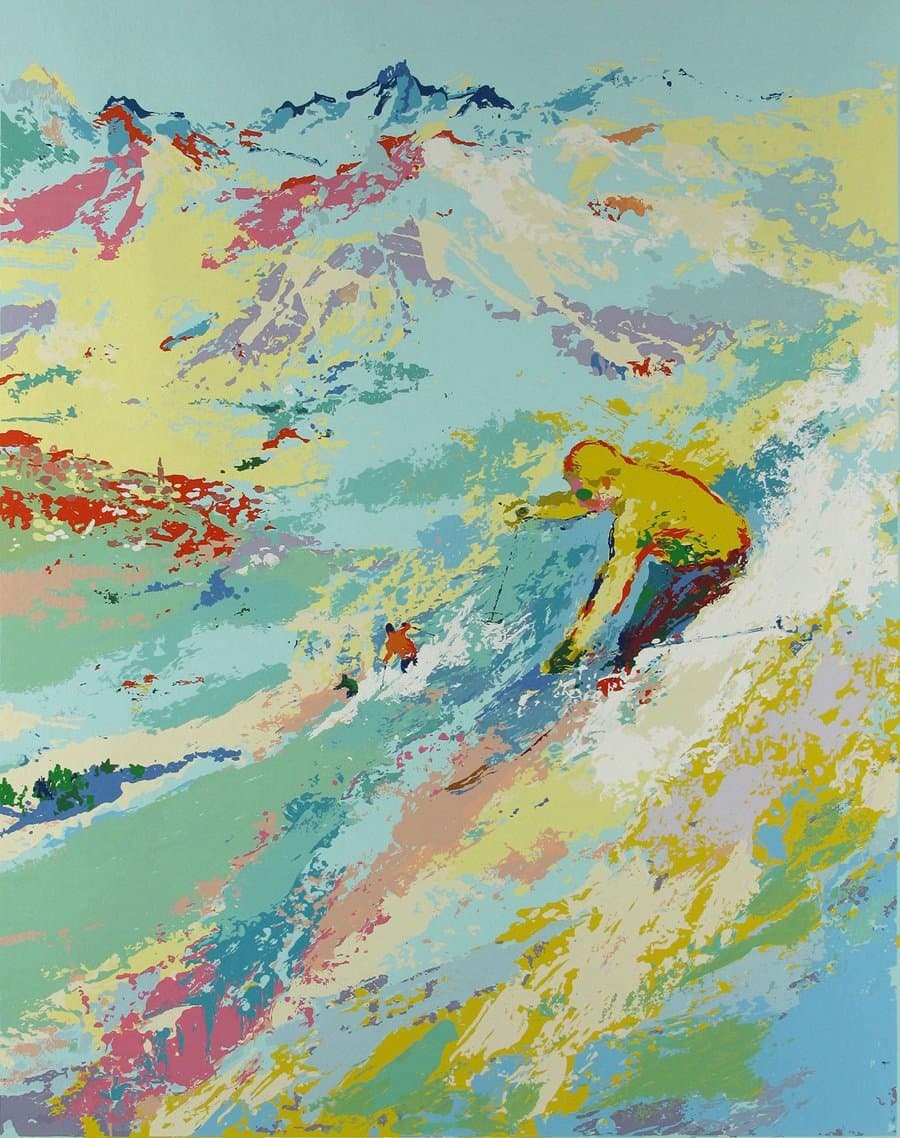 The Period A1961 LeRoy Neiman Abstract Ski Snow Mountain Landscape, (16x20Inch)Only Canvas Oil Painting Home decoration Living Room (Frameless)