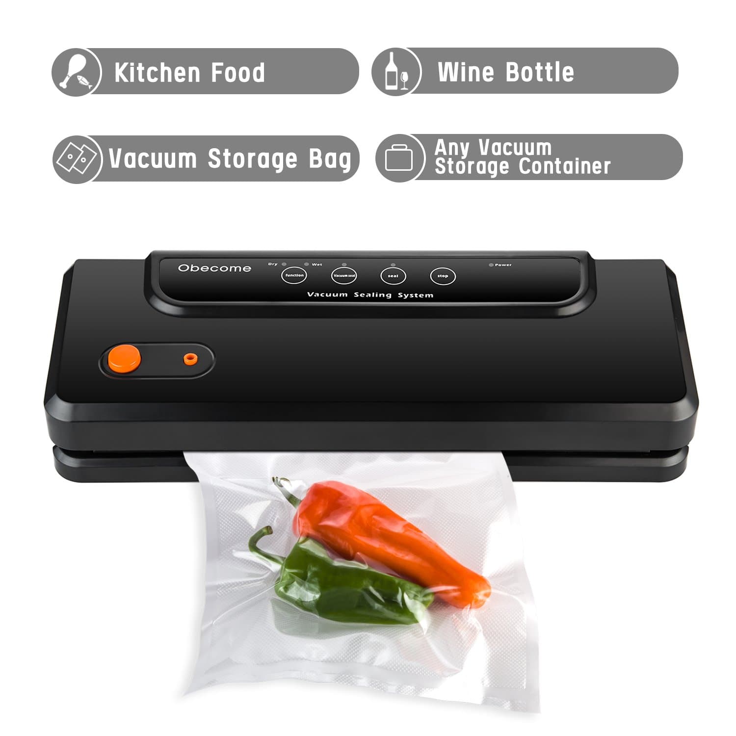 Vacuum Sealer,Multifunction Automatic Food Sealers Vacuum Packing Machine with Starter Kit,Included sealing Bags/Vacuum Hose, Black