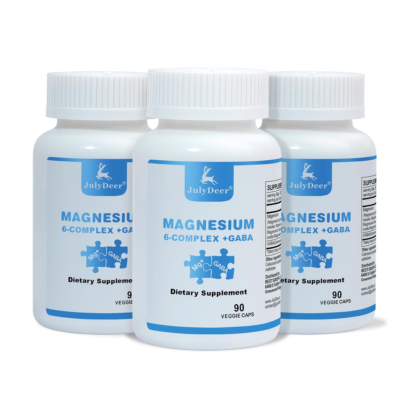 3 Bottles Sixfold Magnesium Complex | 350mg of Magnesium Glycinate, Malate, Citrate, Taurine, Oxide, Mg+ for Muscles,Nerves,& Energy, GABA Sleep Support | High Absorption | Vegan | 90 Capsules