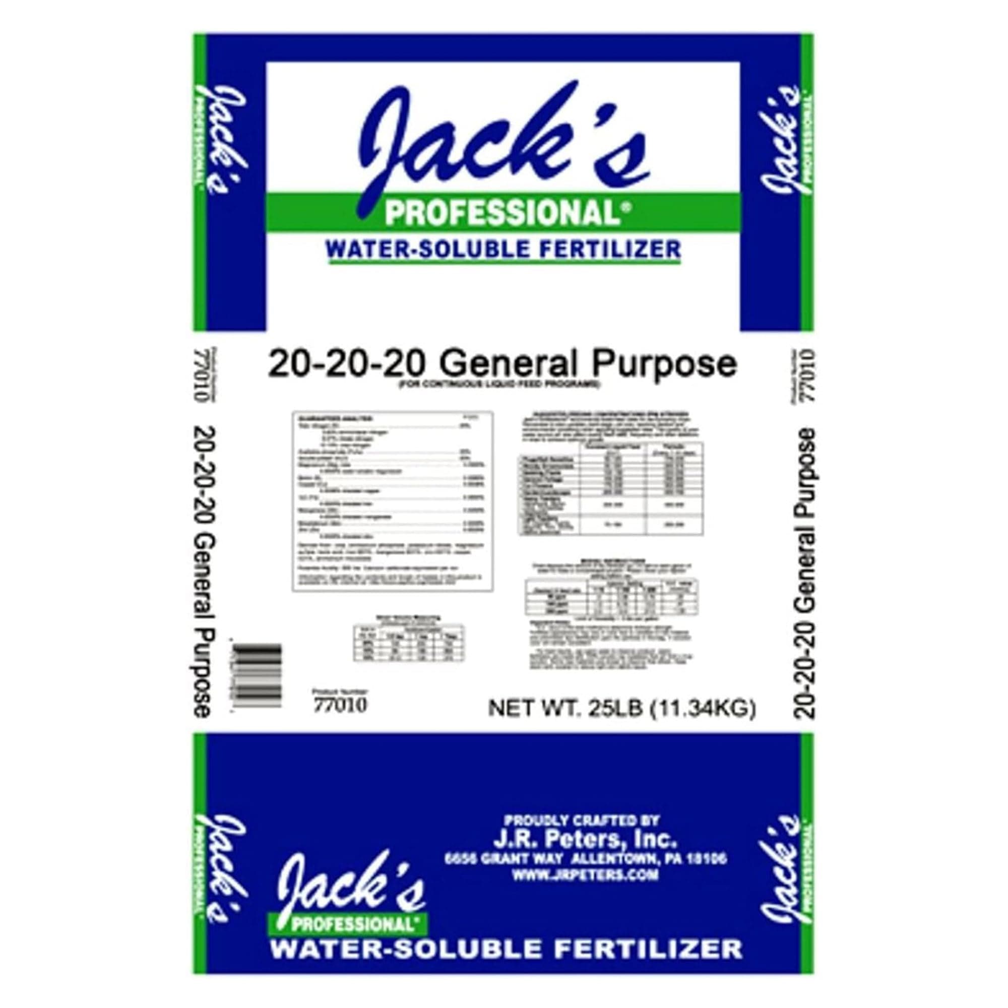 Jacks Prof 77010 General Purpose Fertilizer, 20-20-20 Fertilizer, 25-Pound