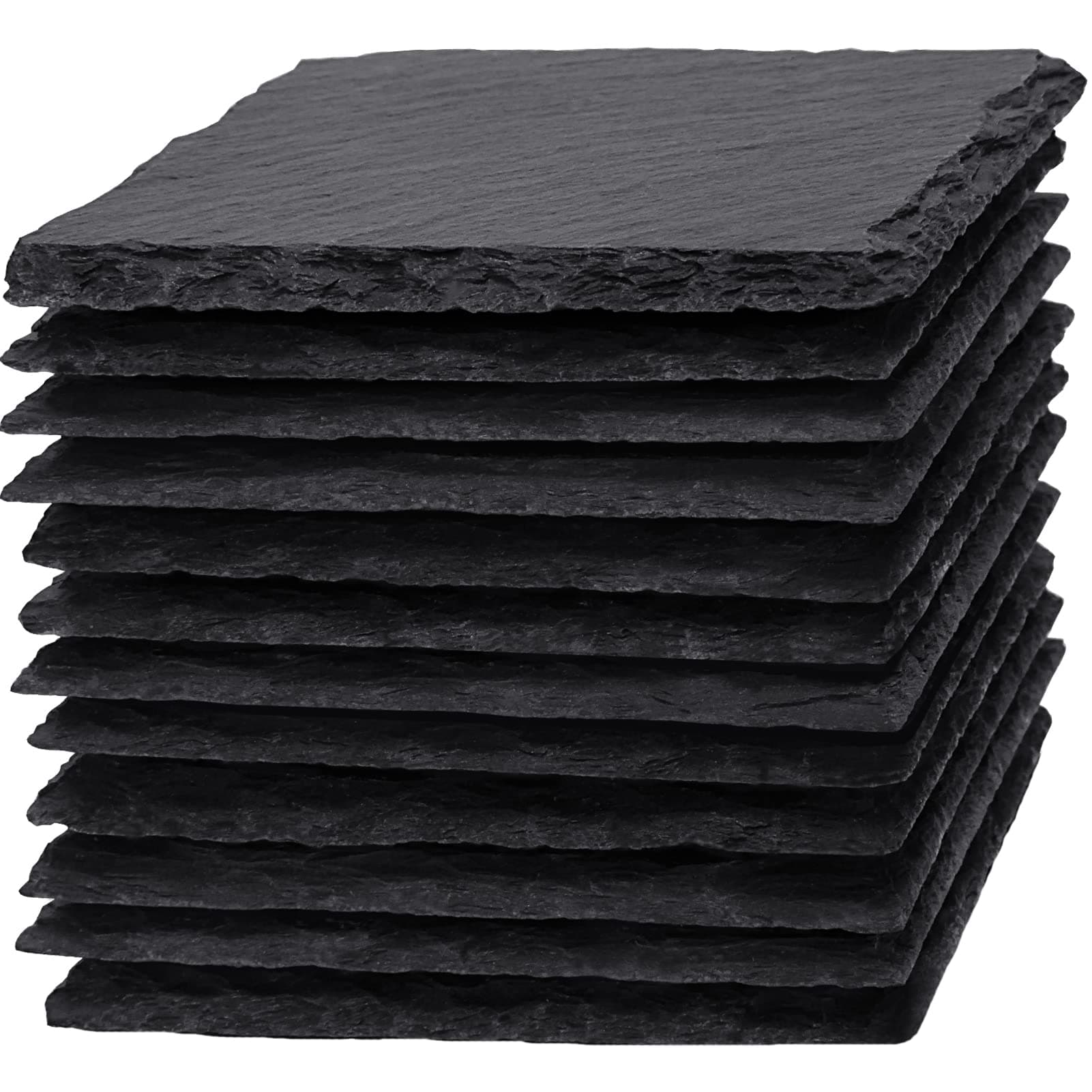 12 Pieces Coasters for Drinks, 4 Inch Black Slate Stone Coasters Bulk with Anti-Scratch Backing for Bar, Gifts, DIY, Laser Engraving, Kitchen, Home Decor, Square