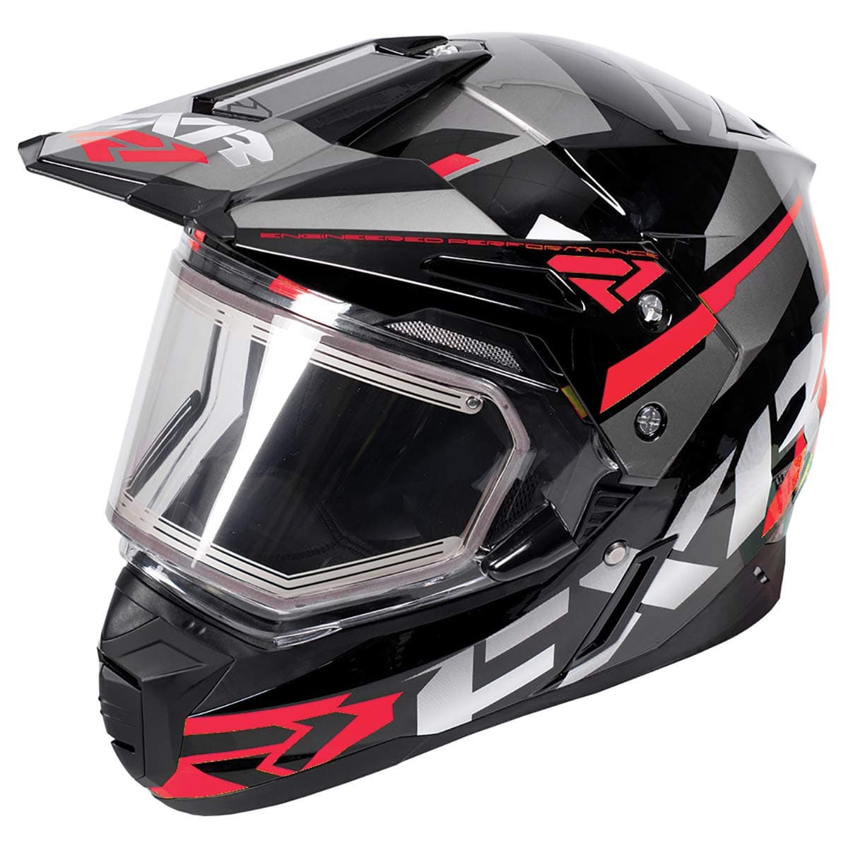 FXR Team FX-1 Heated Helmet W/Electric Shield Lightweight Snowmobile Racing - Black/Red/Char - Large
