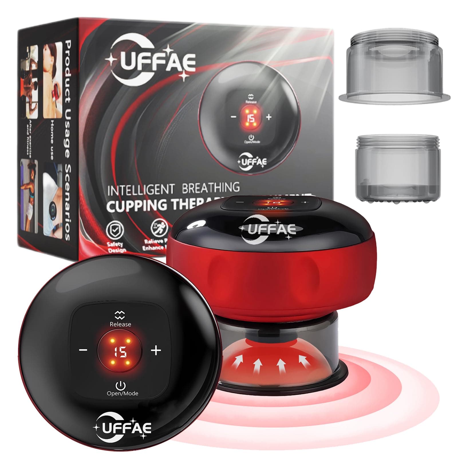 5-in-1 Electric Cupping Therapy Set, Smart Cupping Therapy Massager, 12 Levels of Suction Strength and Temperature Control，for Targeted Pain Relief, Portable Electric Cupping Device