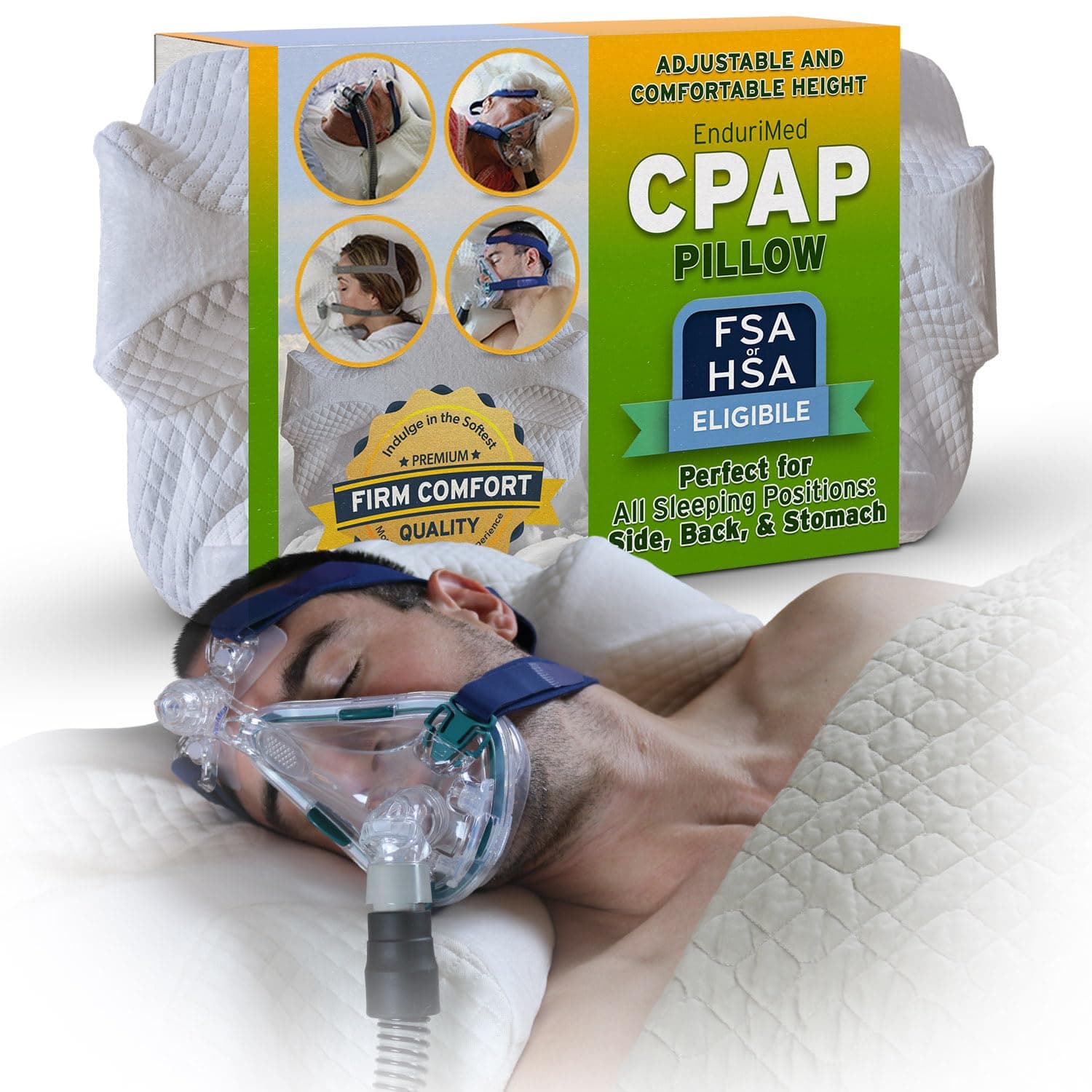CPAP Pillow - New Memory Foam Contour Design Reduces Face & Nasal Mask Pressure, Air Leaks - 2 Head & Neck Rests For Max Comfort - CPAP, BiPAP & APAP Users - For Stomach, Back, And Side Sleepers