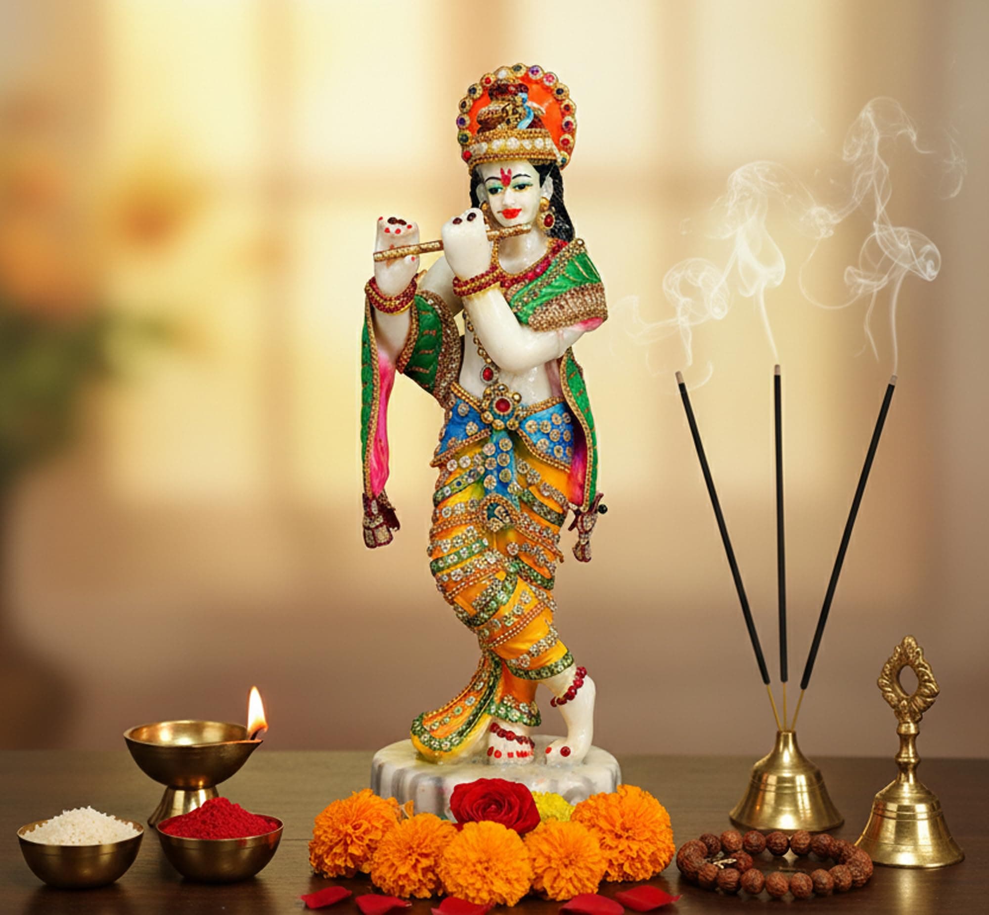 Esplanade Lord Krishna Kishan Gopal God Murti Idol Statue Sculpture Resin - 11" Inches - Multicolour