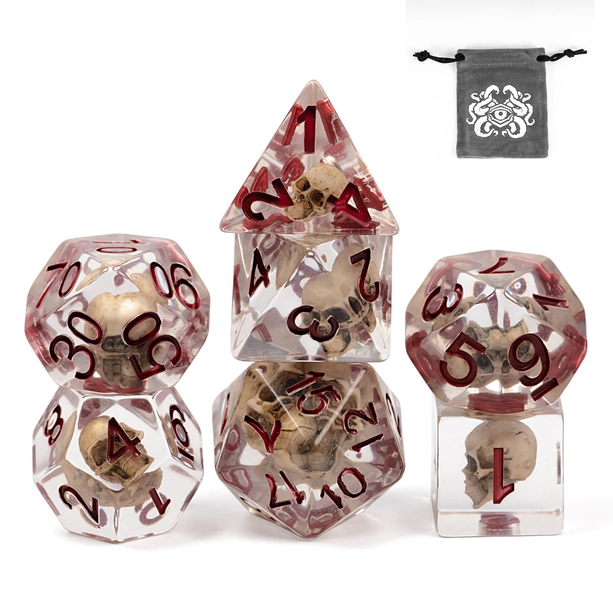 UDIXI Skull DND Dice Set, Resin D and D Dice Set with Storage Pouch for RPG and Other Tabletop Games