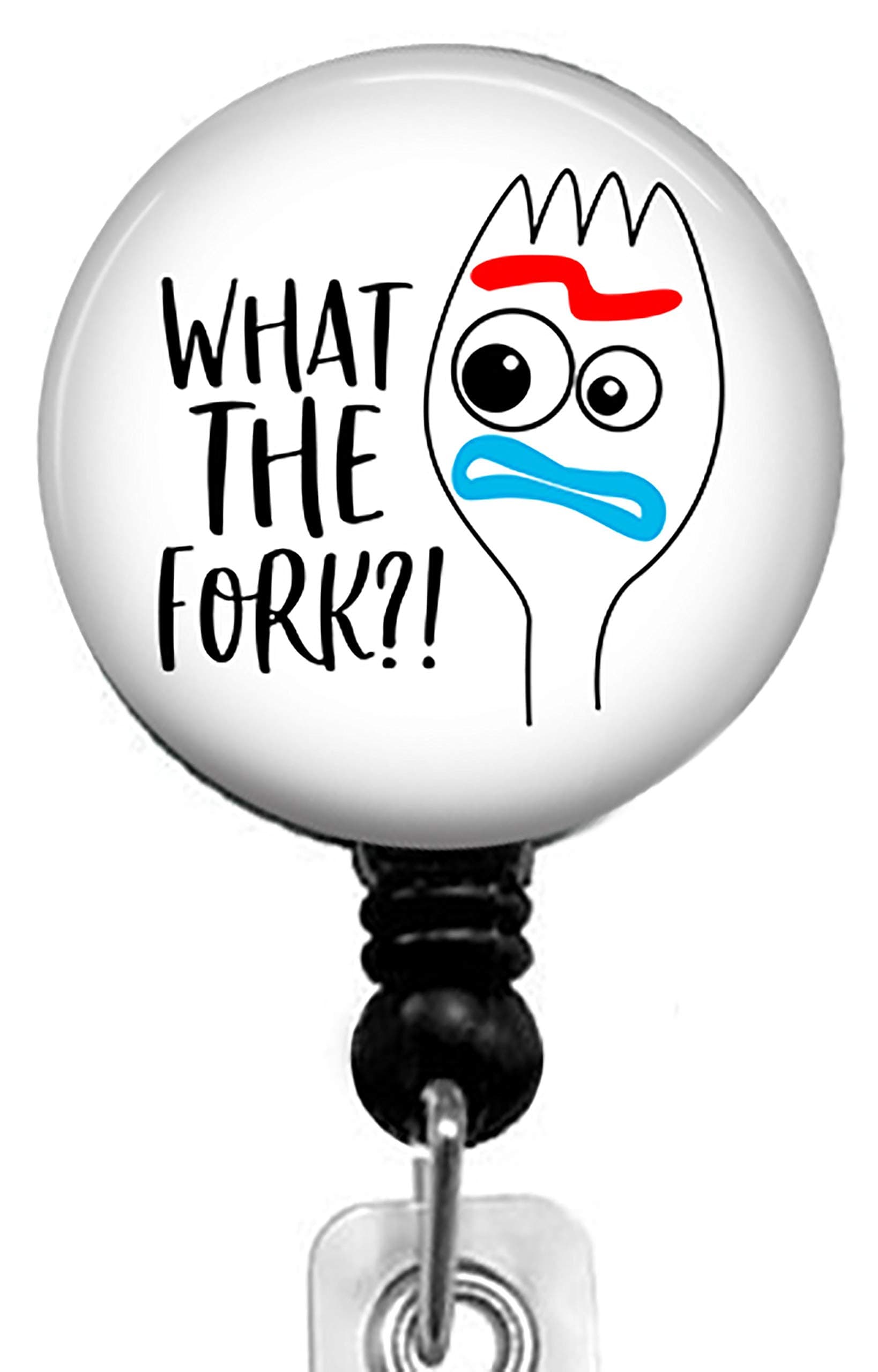 What The Fork Retractable Badge Reel with Alligator Clip，Name Nurse ID Card Badge Holder Reel, Decorative Custom Badge Holder