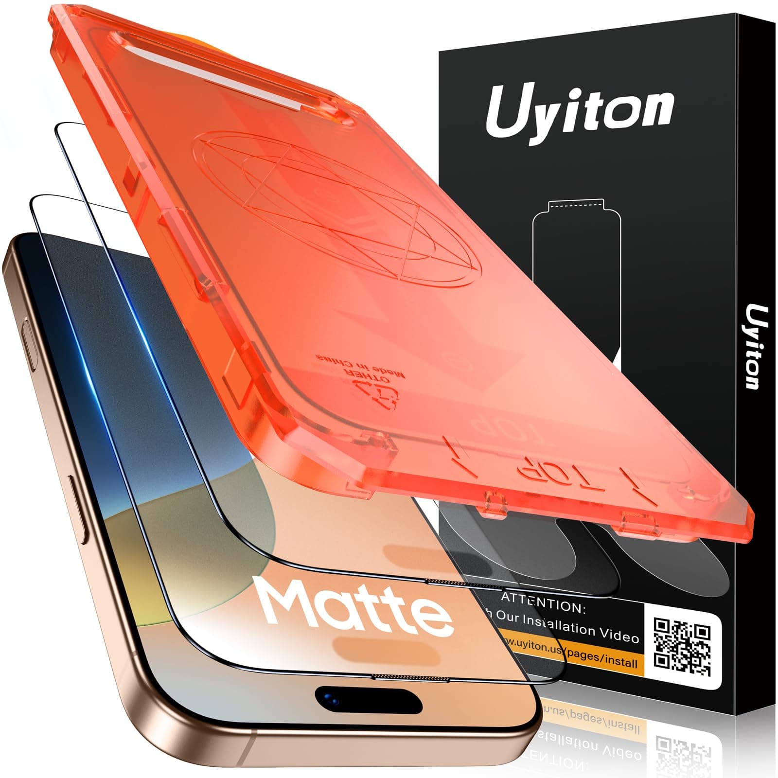 UyitonCompatible with iPhone 16 Pro Matte Screen Protector - Anti-Fingerprint Shatterproof Full Coverage Case Friendly Smooth as Silk 9H Tempered Glass Screen Cover, 2 Pack