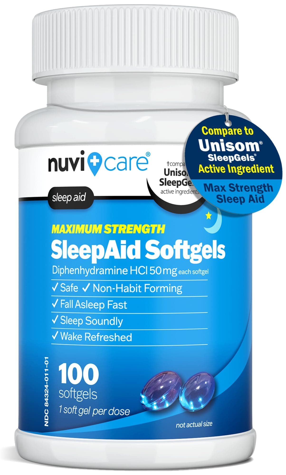 Maximum Strength SleepAid Soft Gels - Nighttime Sleep Aid with Diphenhydramine HCl 50mg - Non Habit Forming Sleeping Pills for Adults - Extra Strong OTC Sleep Aids for Adults (100 Count)
