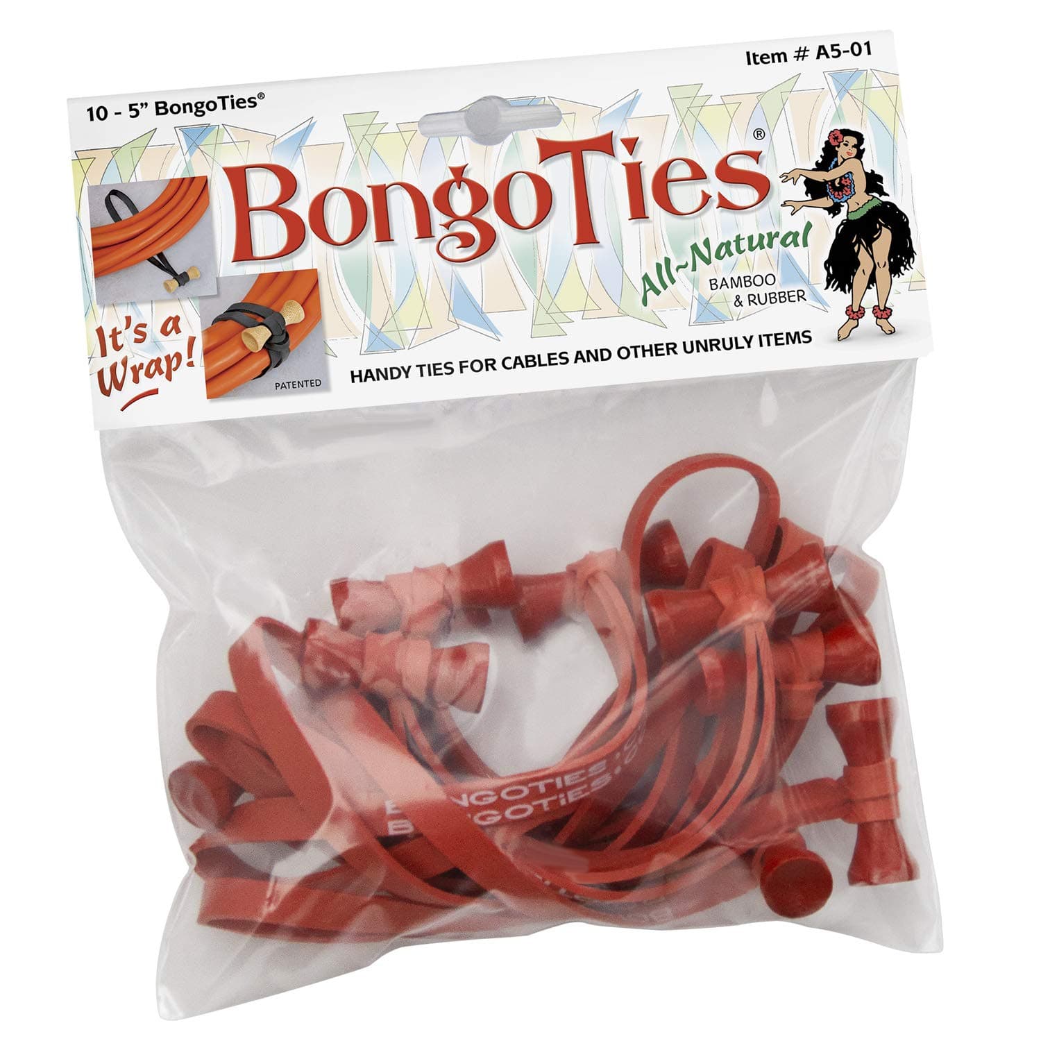 A501R All-Red Bongo Ties (5") (Pack of 10)