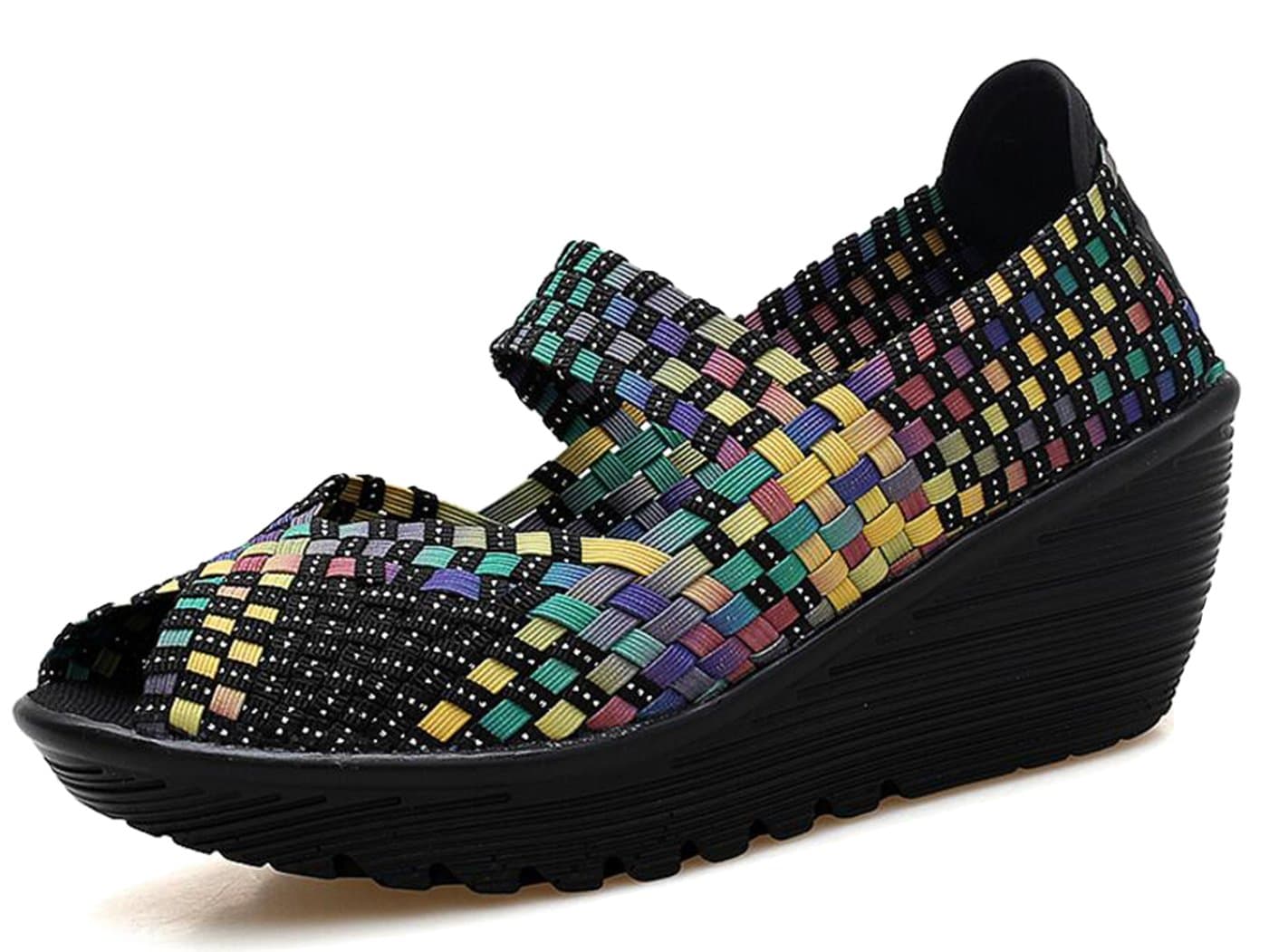 GFONE Women's Woven Peep Toe Slip On Wedge Platform Walking Shoes Fitness Sneaker Working Casual Sandal Mary Jane Shoes Size 2.5-8 Color