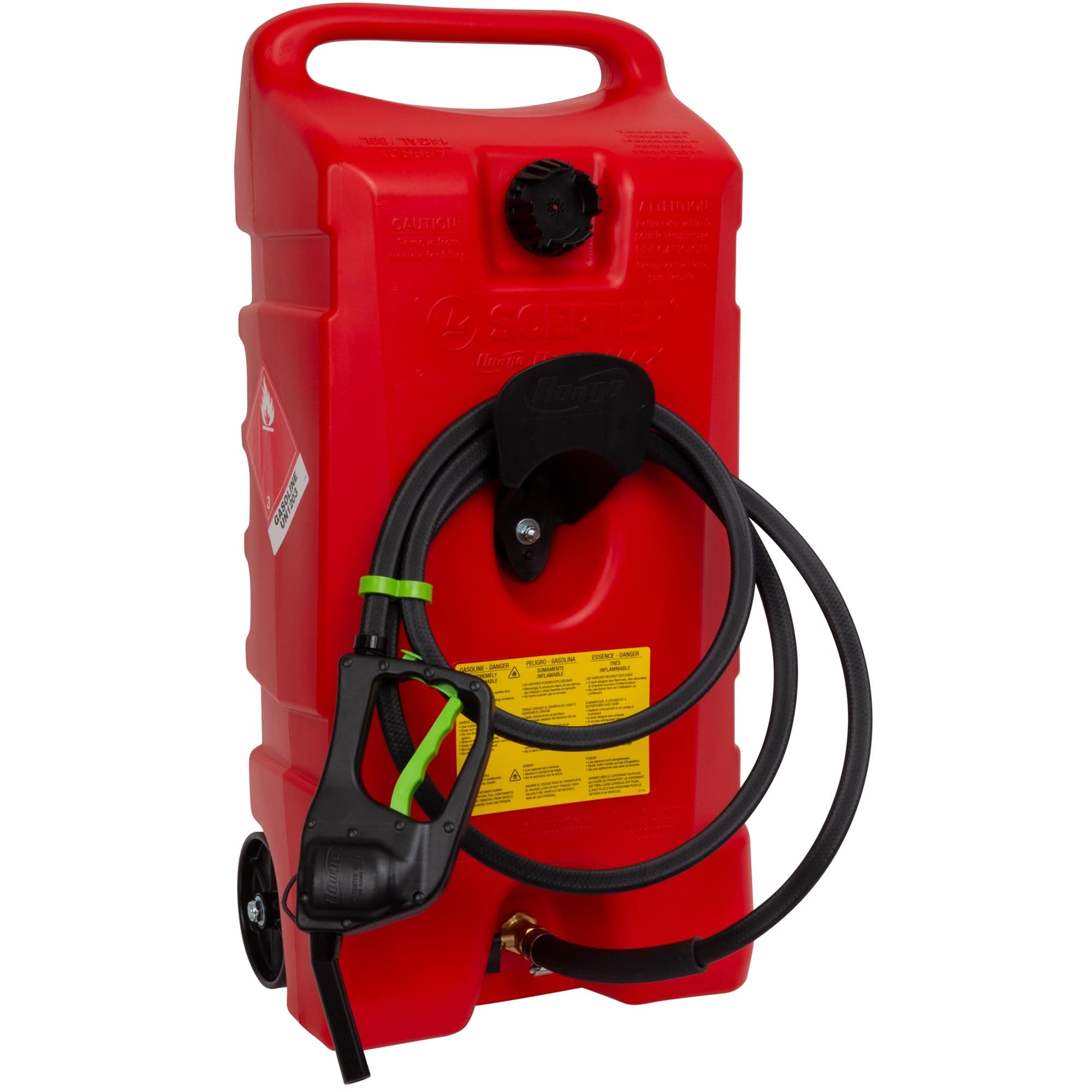 Scepter Duramax Flo ’N Go 14 Gallon Gas Caddy, 53 Liter Portable Fuel Tank and Fuel Transfer Pump with 10-Foot Hose for Lawn Mower, Farm, Marine, and Home Use, Gasoline Only, Red (2024 Version)