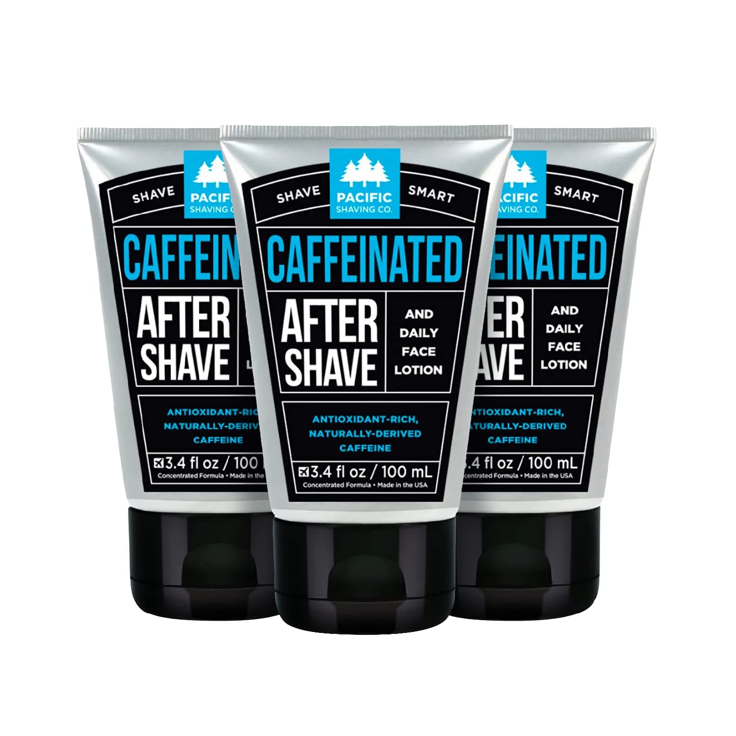 Caffeinated Aftershave, Men's Grooming Product - Antioxidant Daily Face Lotion + After Shave - Spearmint Post Shave Balm for Sensitive Skin (3.4 Fl Oz, 3 Pack)