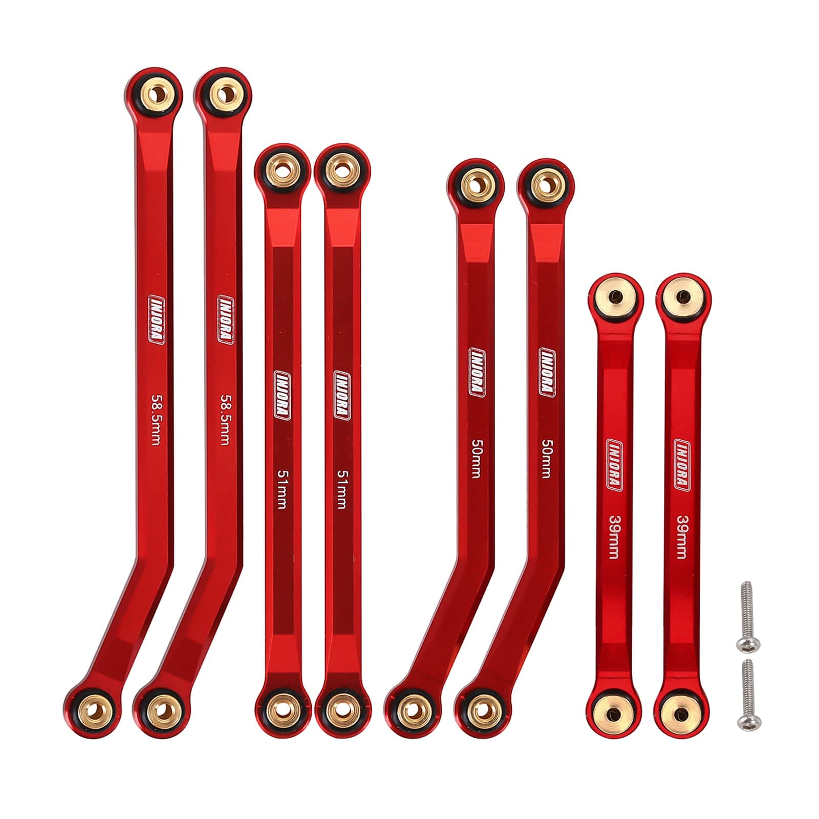 INJORAHigh Clearance Front 4 Links Set for SCX24 C10 JLU Bronco Base Camp Axial 1/24 RC Crawler Car, 8PCS（Red）