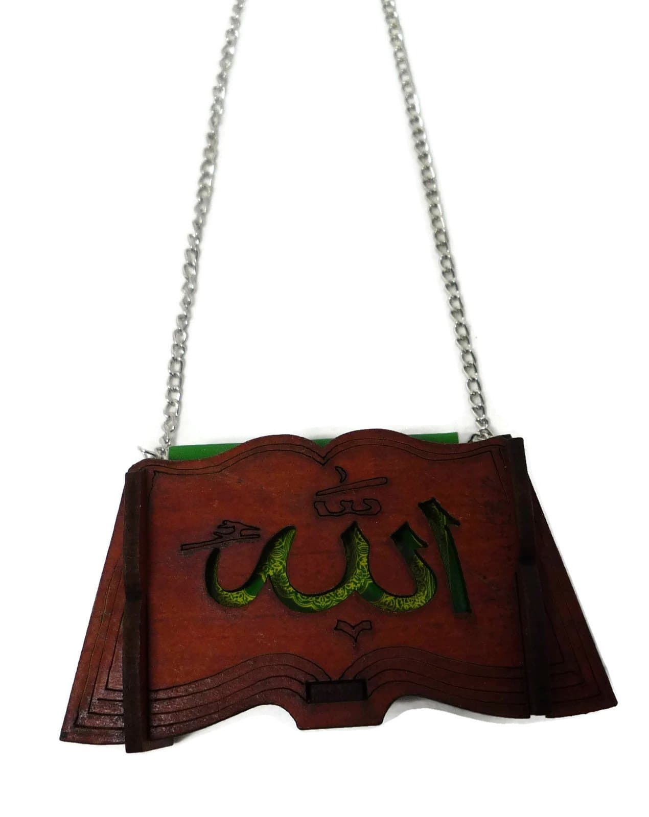 Muslim Car Hanging Decoration Islamic Mini Al-Quran w/Engraved Allah Arabic Word on Wooden Small Box Car Ornament