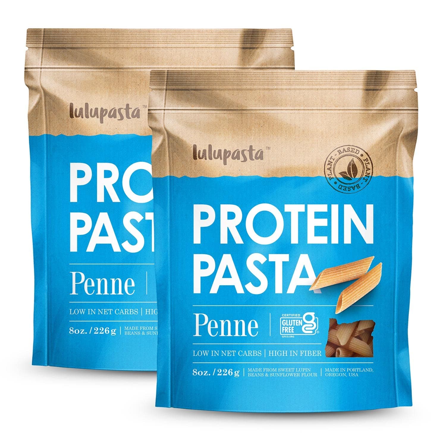 High Protein Pasta, 19g, Made with Lupin Flour & Sunflower Flour, 4g Net Carb, Gluten Free, Keto Pasta, Low Carb, by lulupasta (Penne, 2 Pack)