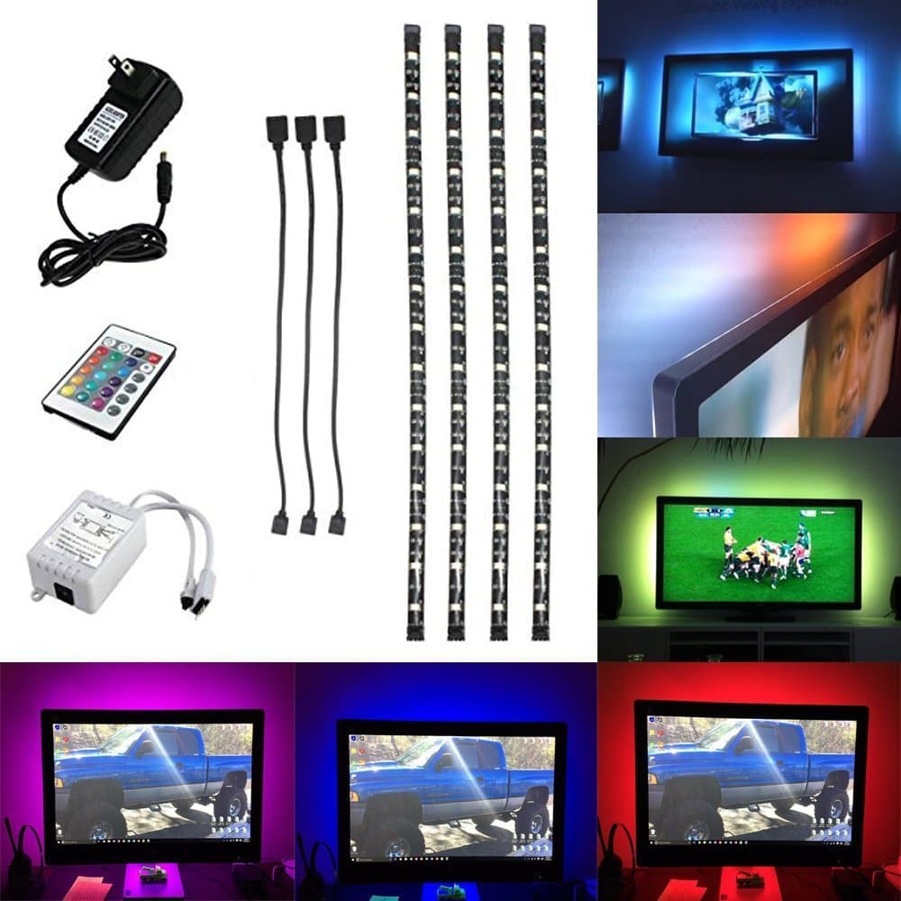 HJD Light5050 RGB 4x50CM Waterproof Strip Lights Sofa Couch Back Light LED Backlight Accent Night Light with 24key IR Remote Controller