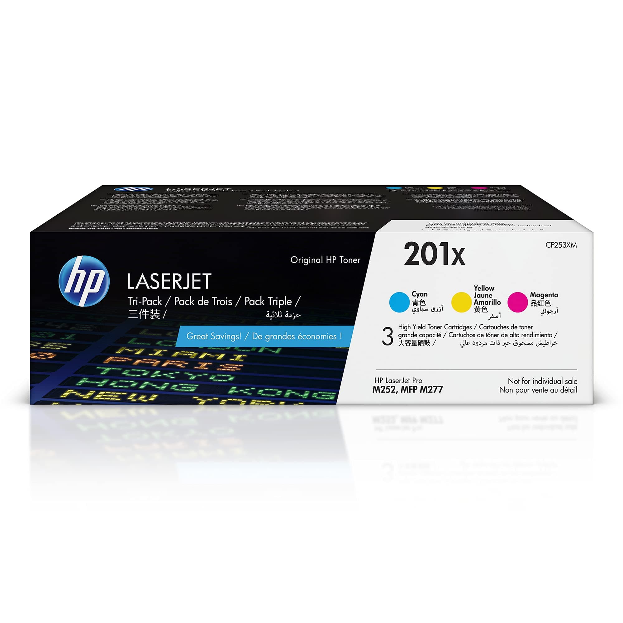 HP 201X Cyan, Magenta, Yellow High-Yield Toner Cartridge Printers (3-Pack) | Works with Color LaserJet Pro M252, Color LaserJet Pro MFP M277 Series | CF253XM