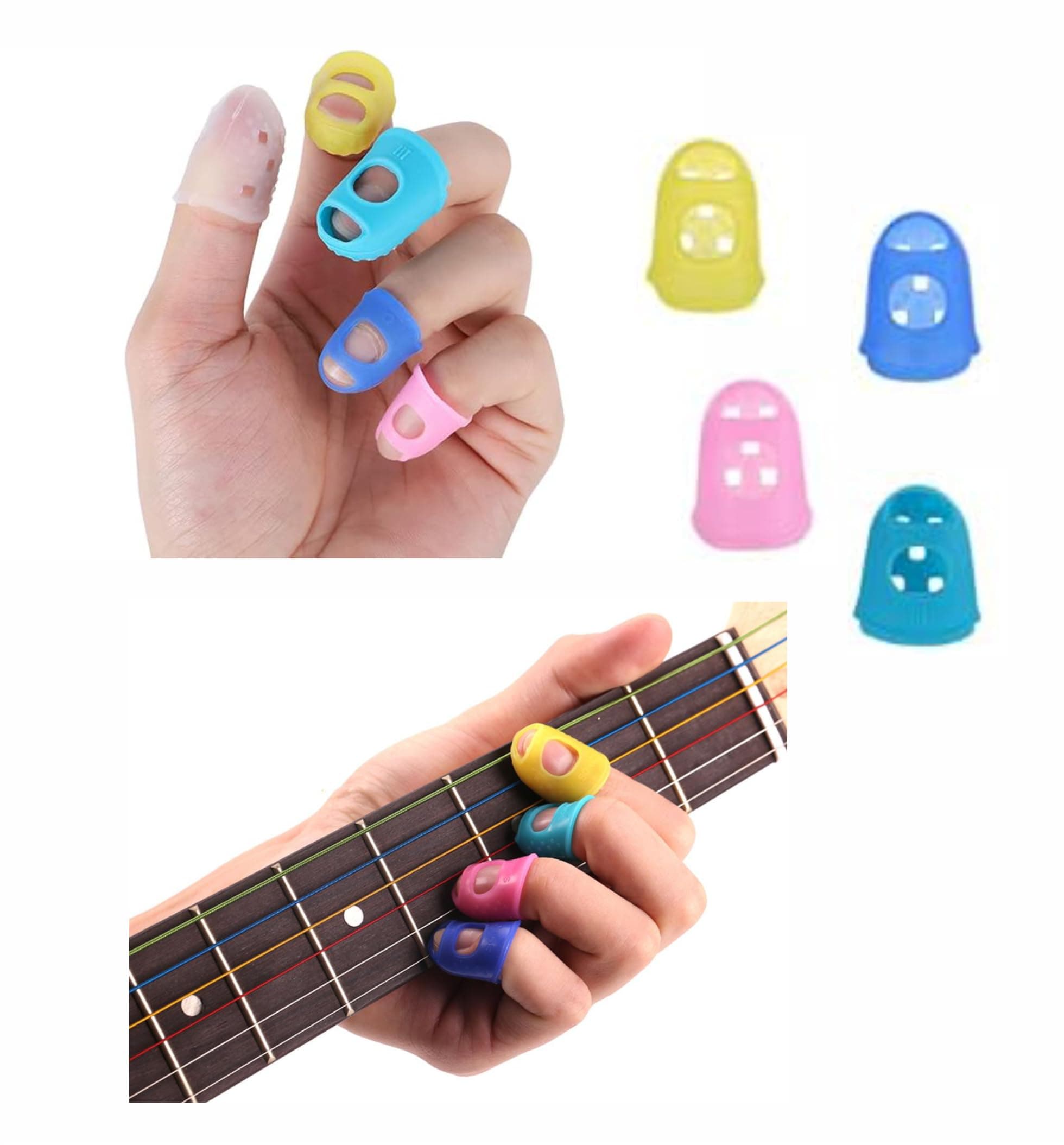 FEORA Finger Sleeve Silicon Guitar Thump Bass Finger picks protector Plectrum Anti-Scalding | Cover Caps for Stringed Instruments | Safety cap for Guitar Strings | - (4 Pcs)