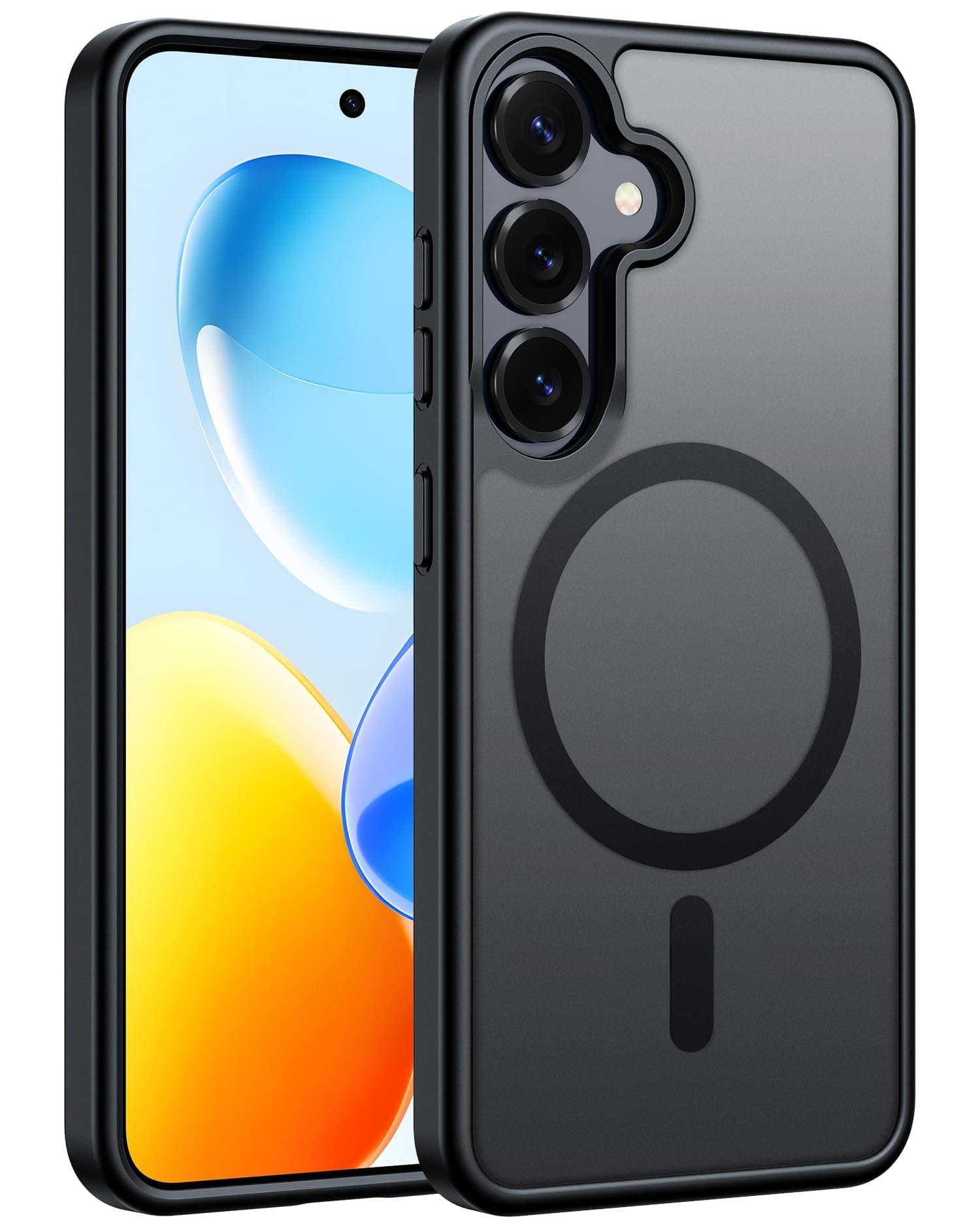 FNTCASE for Samsung Galaxy S25 Case: Magnetic Matte Textured Military Grade Drop Protection Translucent Cell Phone Cover - Slim Rugged Durable Shockproof Protective Bumper Cases- 6.2 inches(Black)