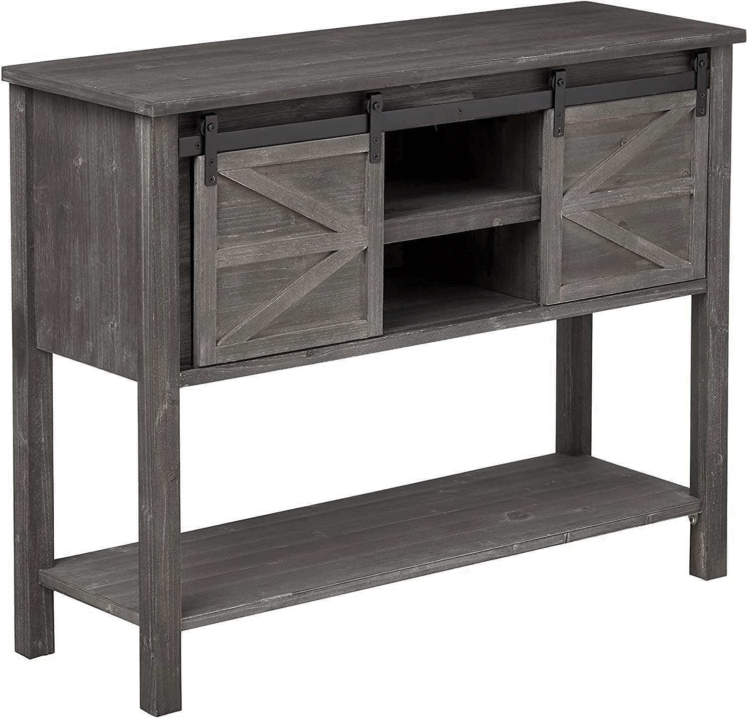 eHemco Antique Farmhouse Console Table, Sofa Table with Sliding Barn Doors and Bottom Storage Shelf for Living Room, Hallway, Entry Way, Gray