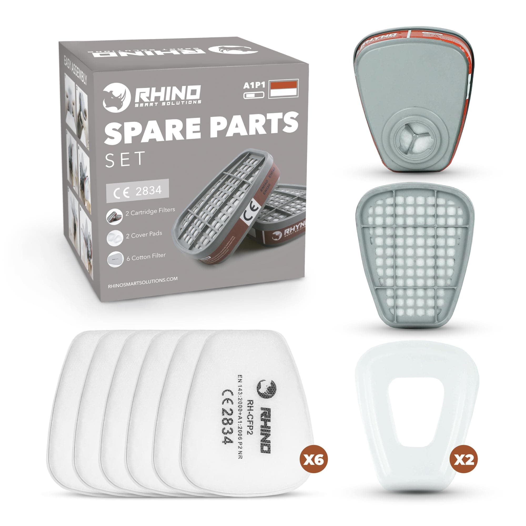 Rsm Set Of Cartridges And Filters For Rhino Anti Dust Cover X2 Cartridges, X6 Particle Filters, Protectors Compatible Other Particulated Filter