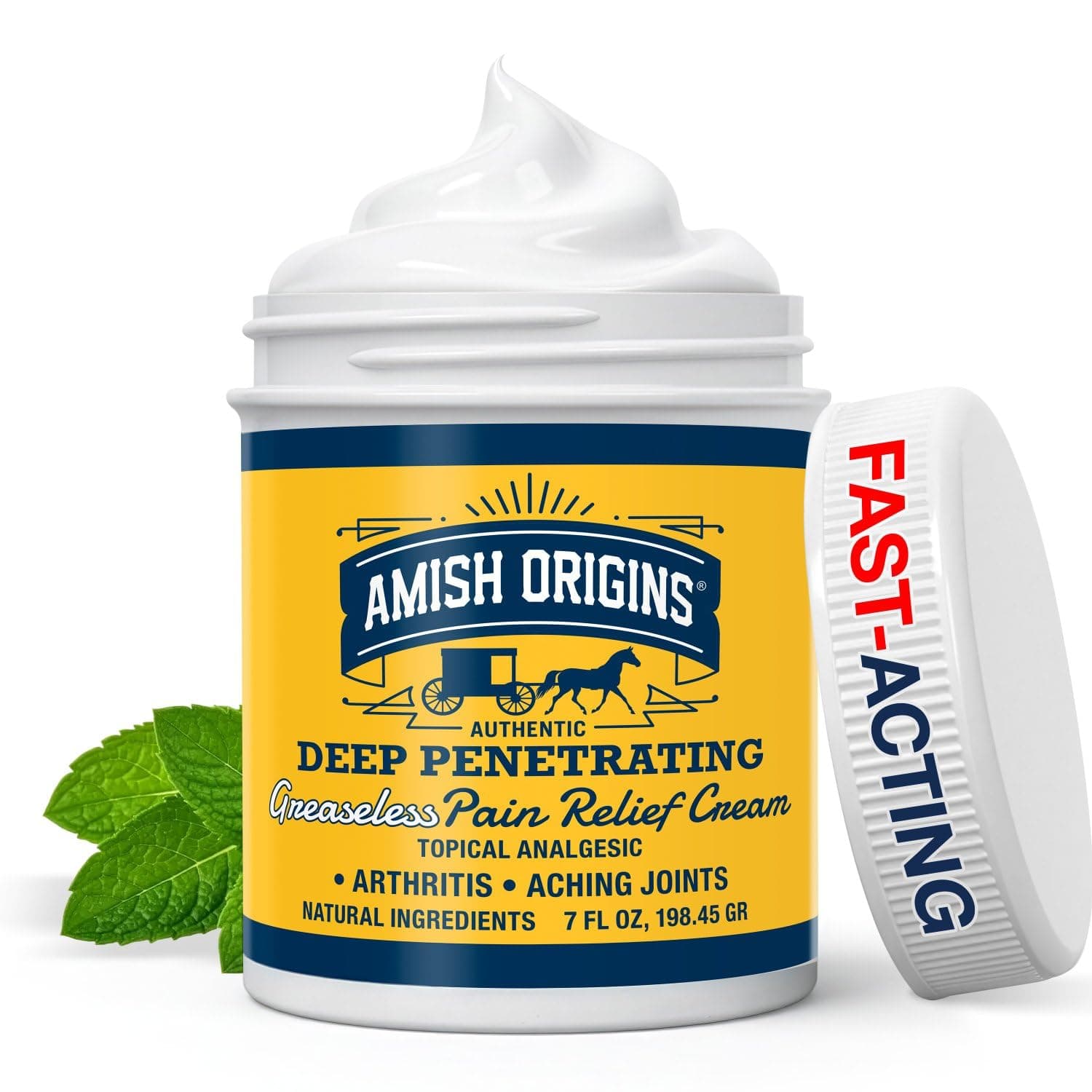 Amish Origins Arthritis Pain Relief Cream - 7 oz - Maximum Strength Deep Penetrating for Joint, Muscle, Knee, Back, Feet, Hand, Ankle, Aches, Neuropathy