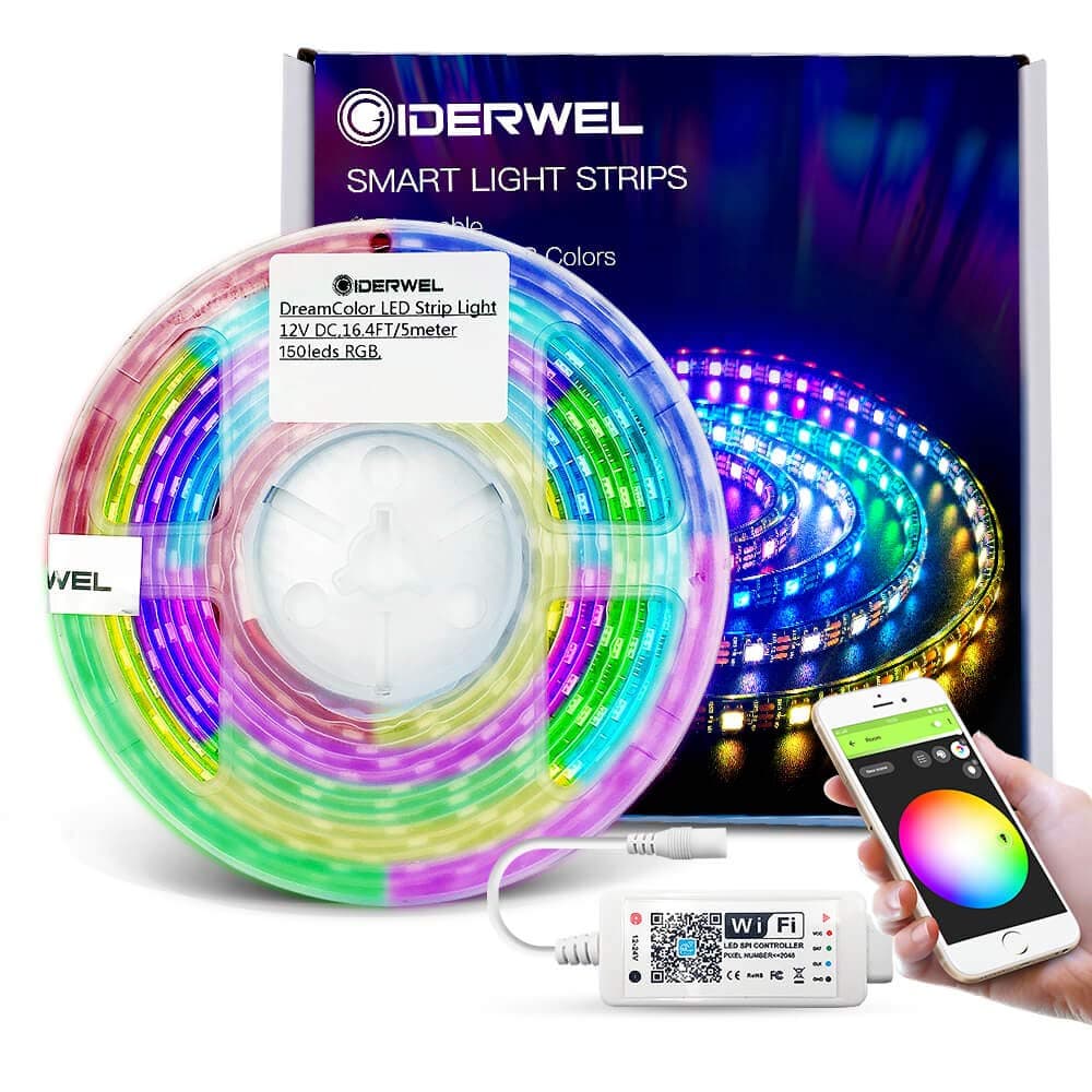 GIDERWEL Smart WiFi DreamColor LED Strip Lights 5m Kit,APP Control RGBIC Colour Changing,Music Sync,150 LEDs WS2811 5050 Addressable Alexa LED Strips Work with Amazon Alexa/Google Assistant