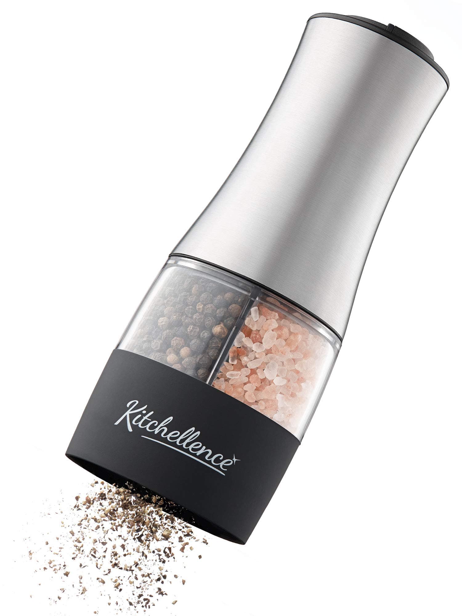 2-in-1 Electric Salt and Pepper Mill Battery Operated - Convenient One-Hand Operation, Refillable Base with Adjustable Coarseness - Sleek, Stylish Design