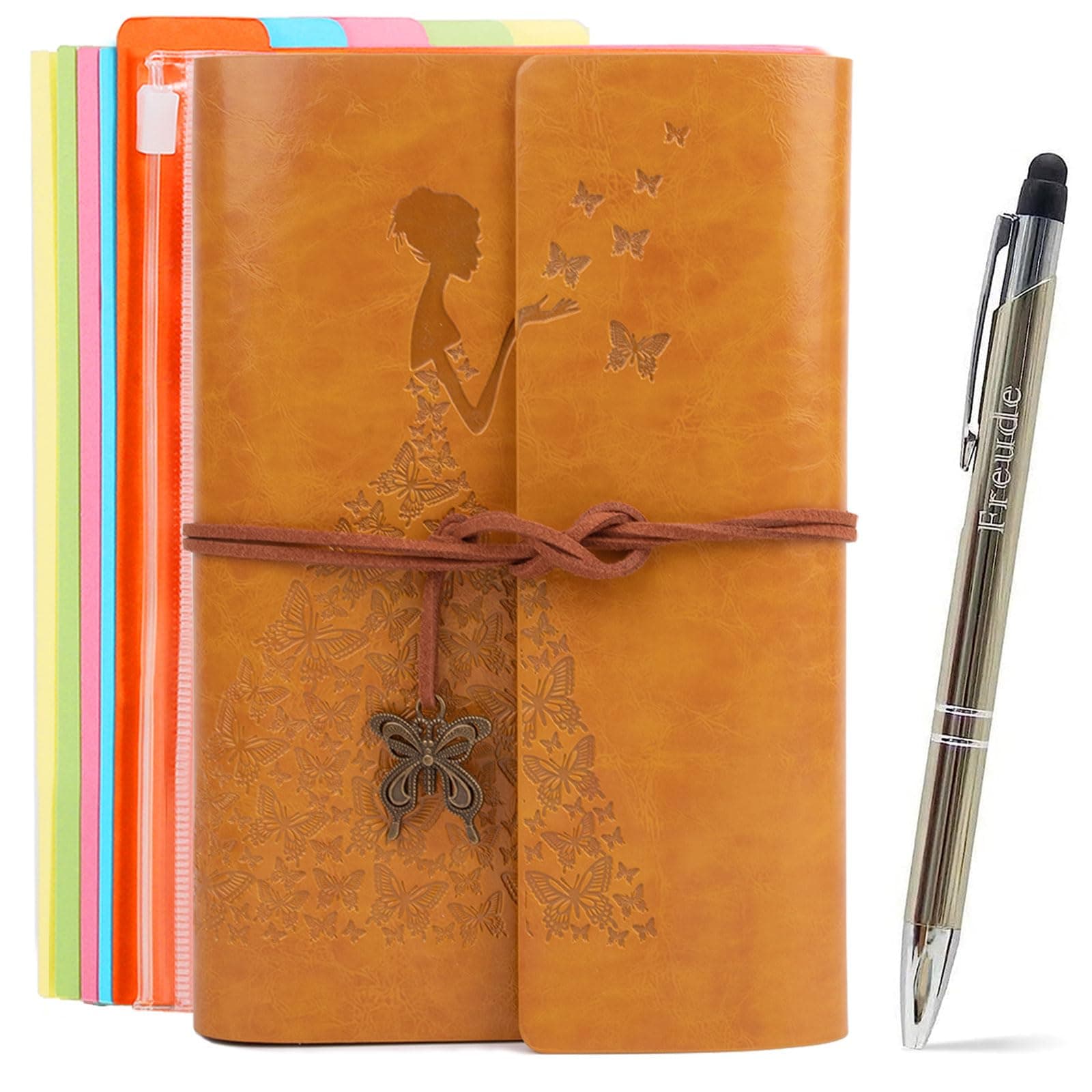 Freude Writing Journals Notebook, A6(7×5inch) Refillable Leather Travel Diary, Best Gift for Women Teens Girls (Golden, Lined Journals)