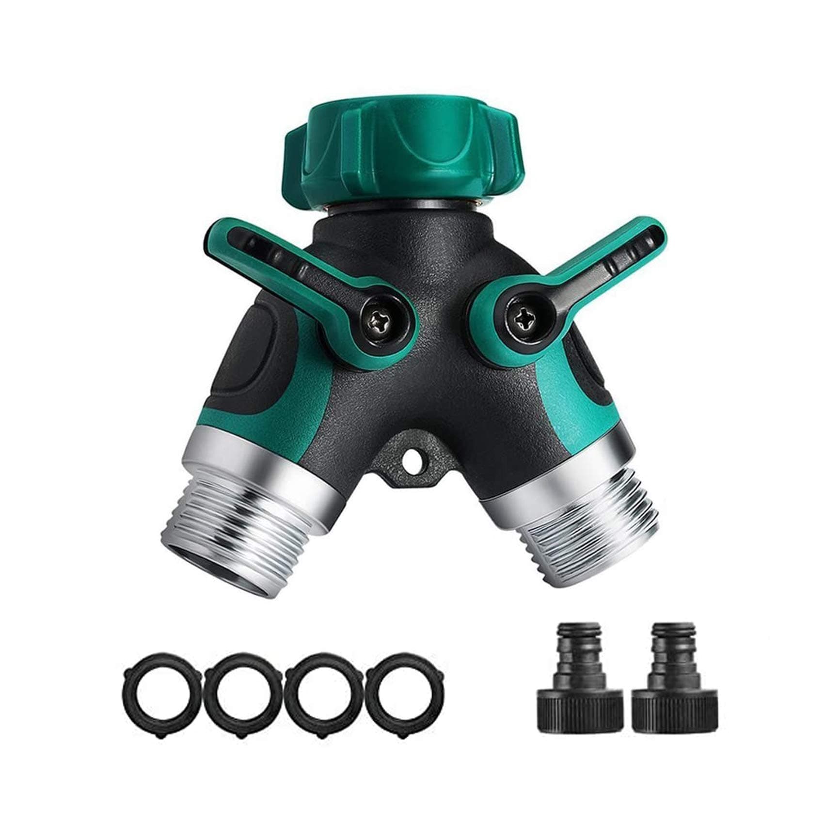 Calish 2 Way Garden Hose Splitter, Outdoor Utility Y Valve Hose Connector, Comfortable Rubberized Grip Faucet Adapter with 2 Connectors and 4 Rubber Washers