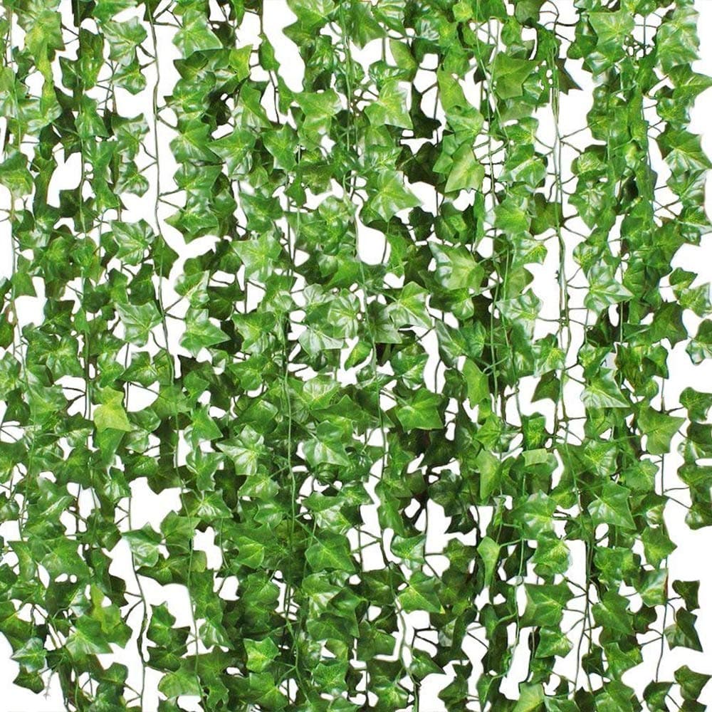 Benvo 12 Pack (84 Ft) Fake Ivy Artificial Leaves Real-Looking Greenery Hanging Garlands Vine Plants Life-Like Foliage Leaf for Party Wedding Garden Kitchen Home Office Wall Stair Swing Decoration