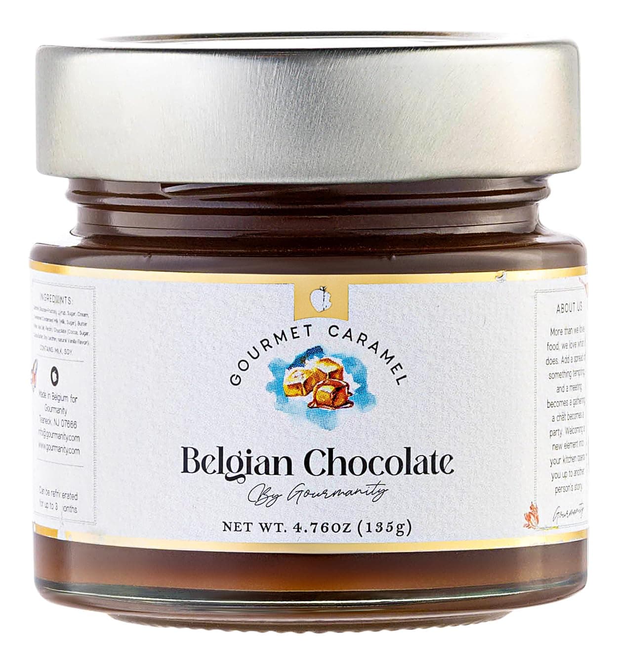 GourmanityBelgian Chocolate Caramel Sauce, Luxury Dulce de Leche Infused with Belgian Chocolate, Delicious Addition to Coffee, Mochas and Ice Cream, All Natural, Non-GMO, Product of Belgium, 4.76oz