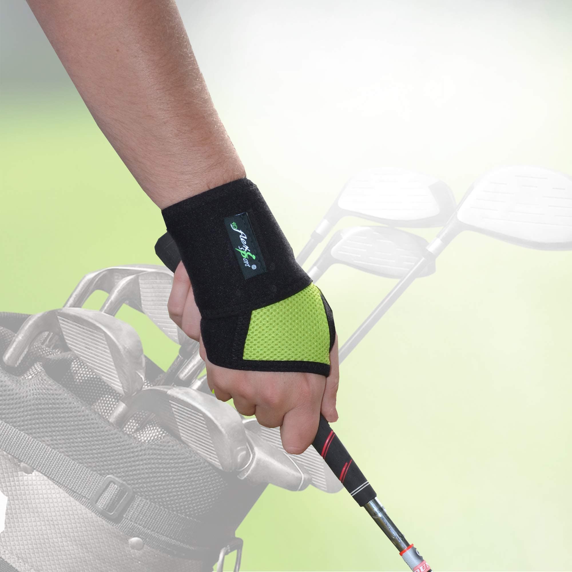 4DflexiSPORT Wrist Brace wrap (LIMEx1) Non-splinted Flexible Support for Golfers, Racket Sports and Daily Activities. Non-Sweat, NO-Rash. Non-Neoprene/Latex-Free.