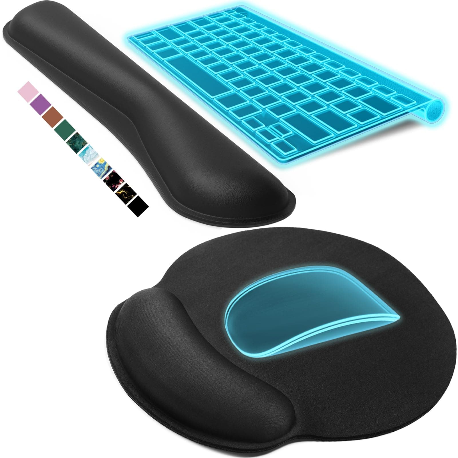 KTRIO Ergonomic Keyboard Wrist Rest and Mouse Pad with Wrist Rest Set, Memory Foam Wrist Support for Typing, Gaming, Office and Home Use, Black