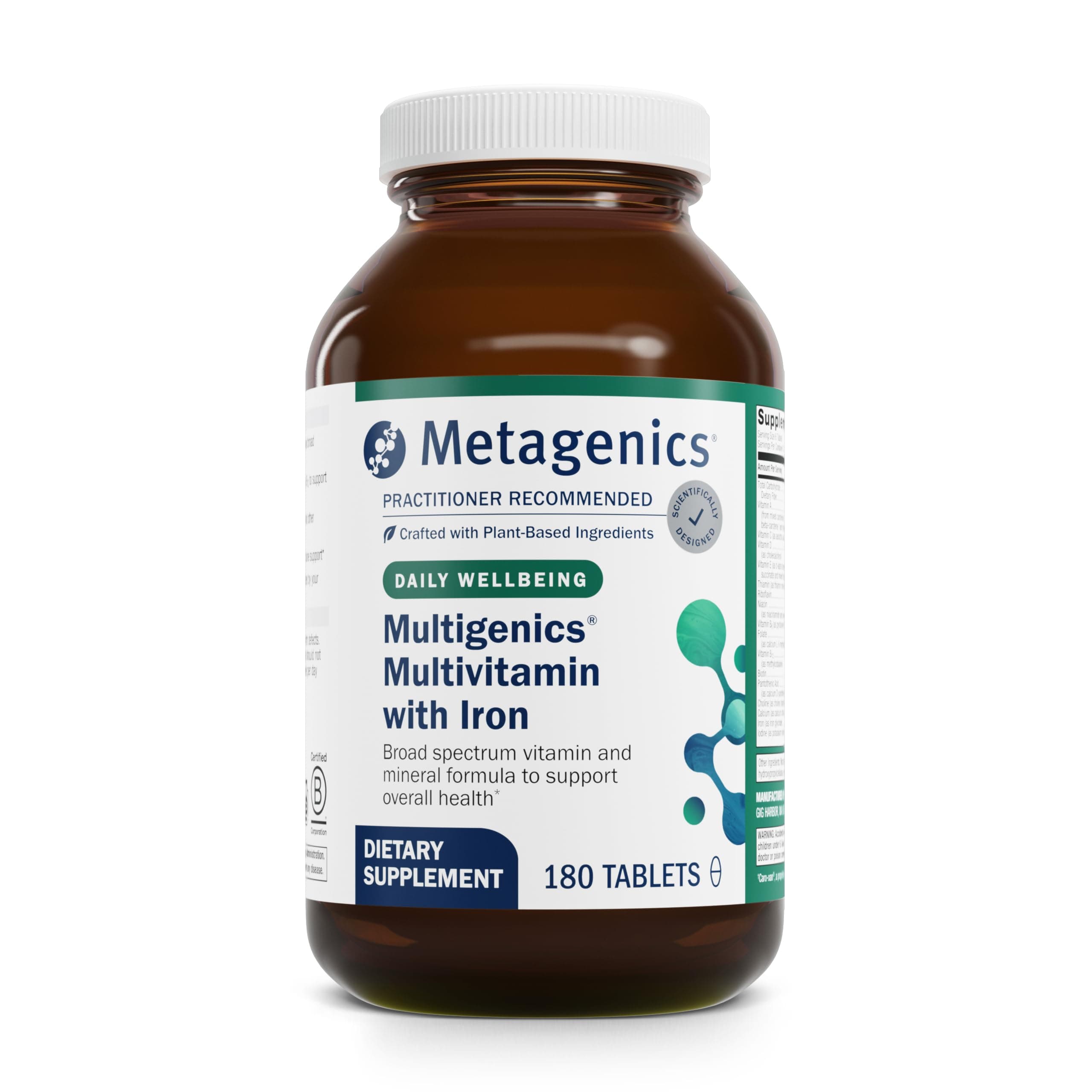 Multigenics Multivitamin with Iron - Daily Multimineral Formula for Bone Health, Homocysteine Metabolism & Antioxidant Support - Contains B Vitamins, Calcium, Zinc & Folate - 180 Tablets